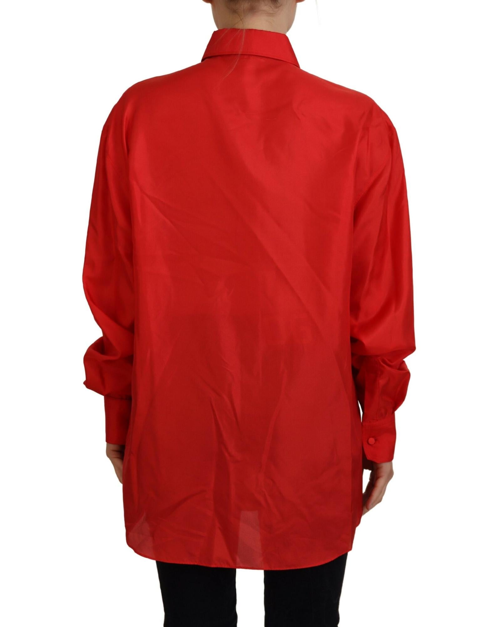 Dolce & Gabbana  Women's Red Silk Long Sleeve Button-Down Shirt