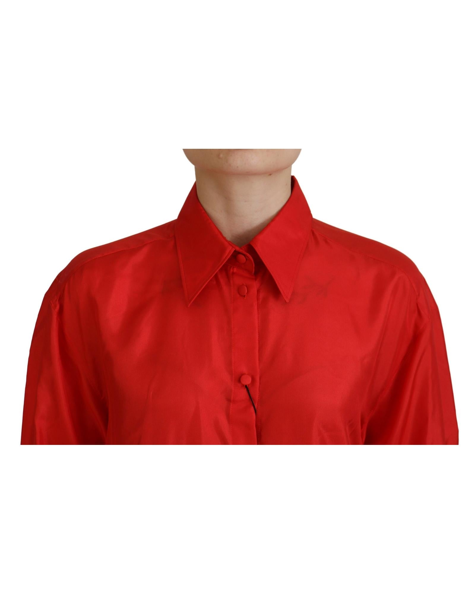 Dolce & Gabbana  Women's Red Silk Long Sleeve Button-Down Shirt