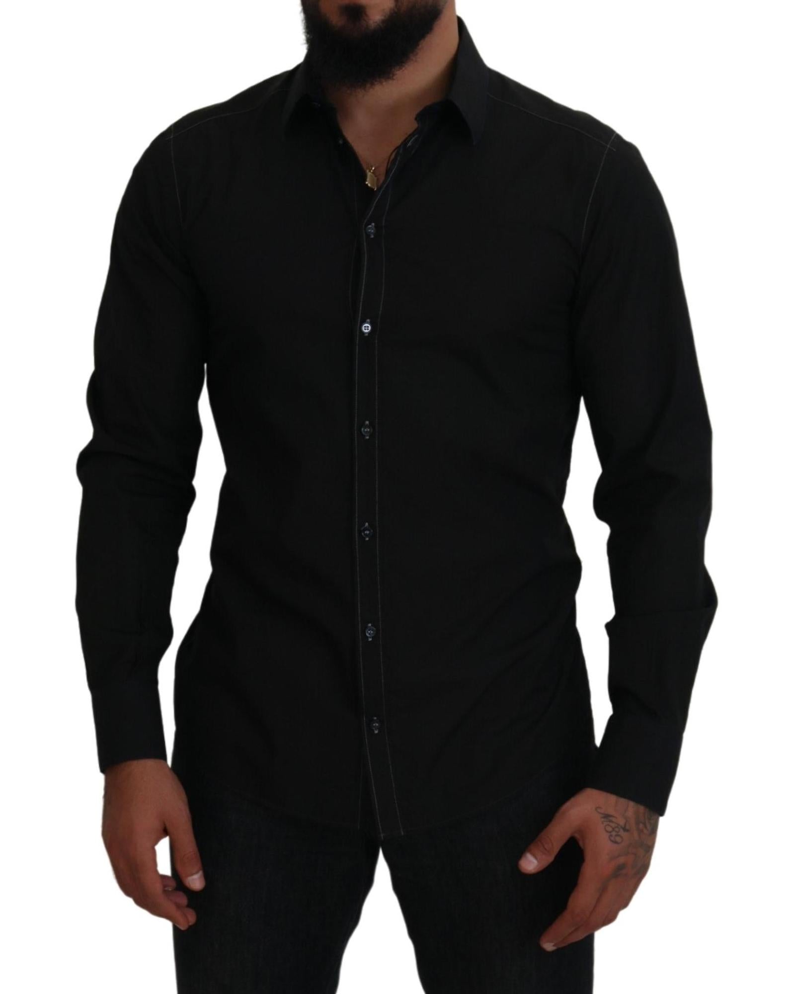 Dolce & Gabbana  Classic Slim Fit Long Sleeve Button Up Dress Shirt Black