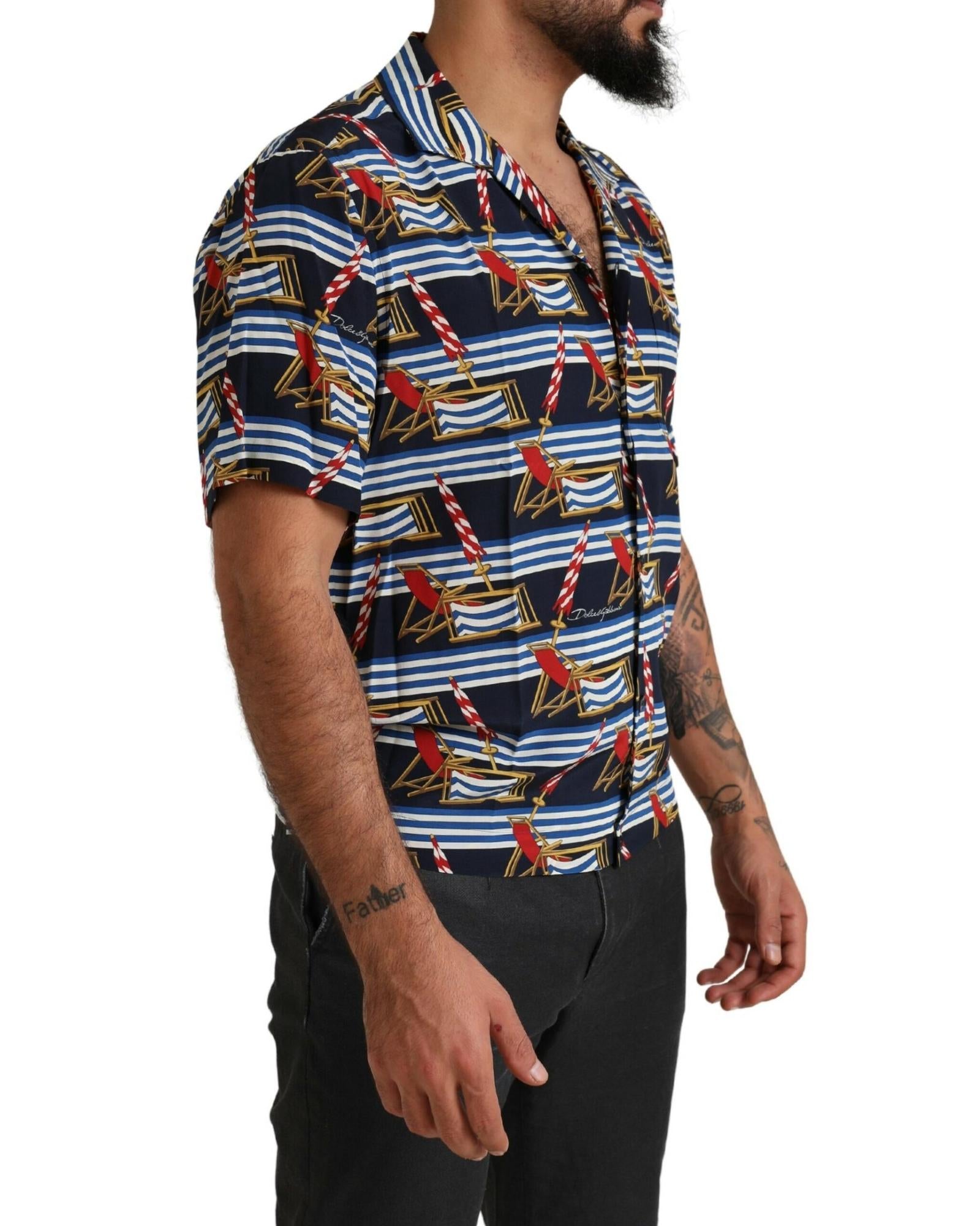 Dolce & Gabbana  Beach Chair Print Short Sleeve Silk Shirt