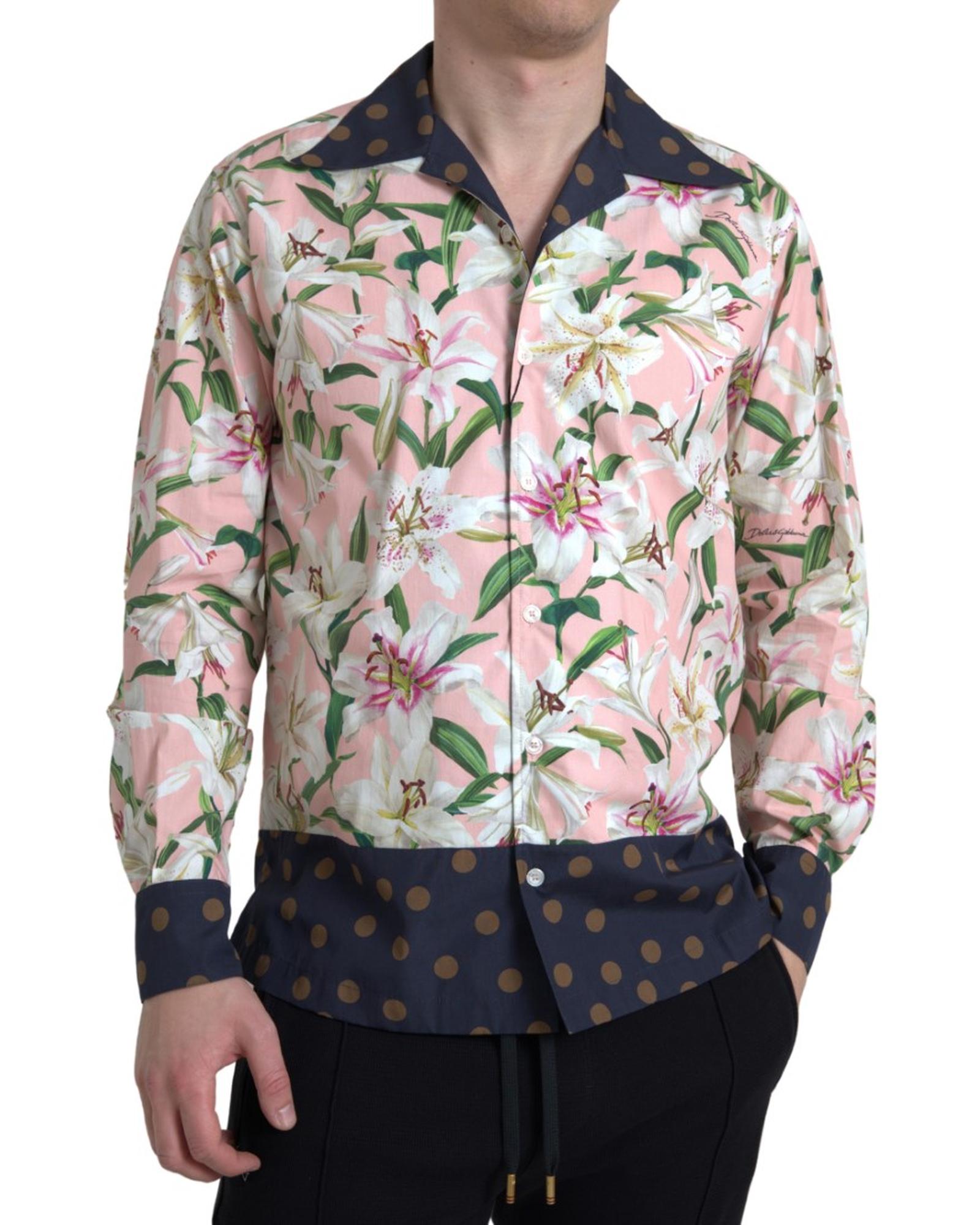 Dolce & Gabbana  Men's Lily Print Silk Shirt - Pink