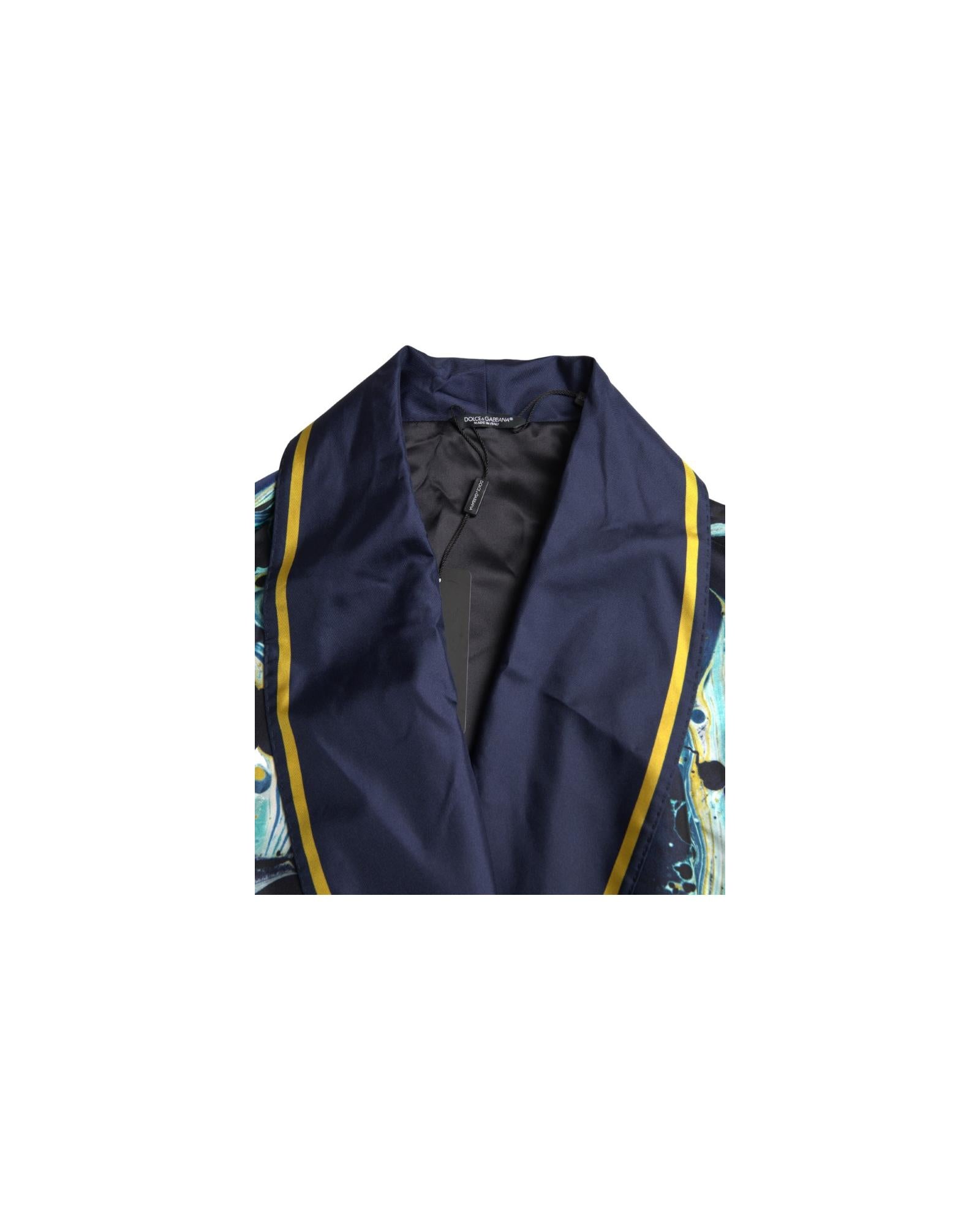 Dolce & Gabbana  Men's Silk Robe Marbled Print Blue