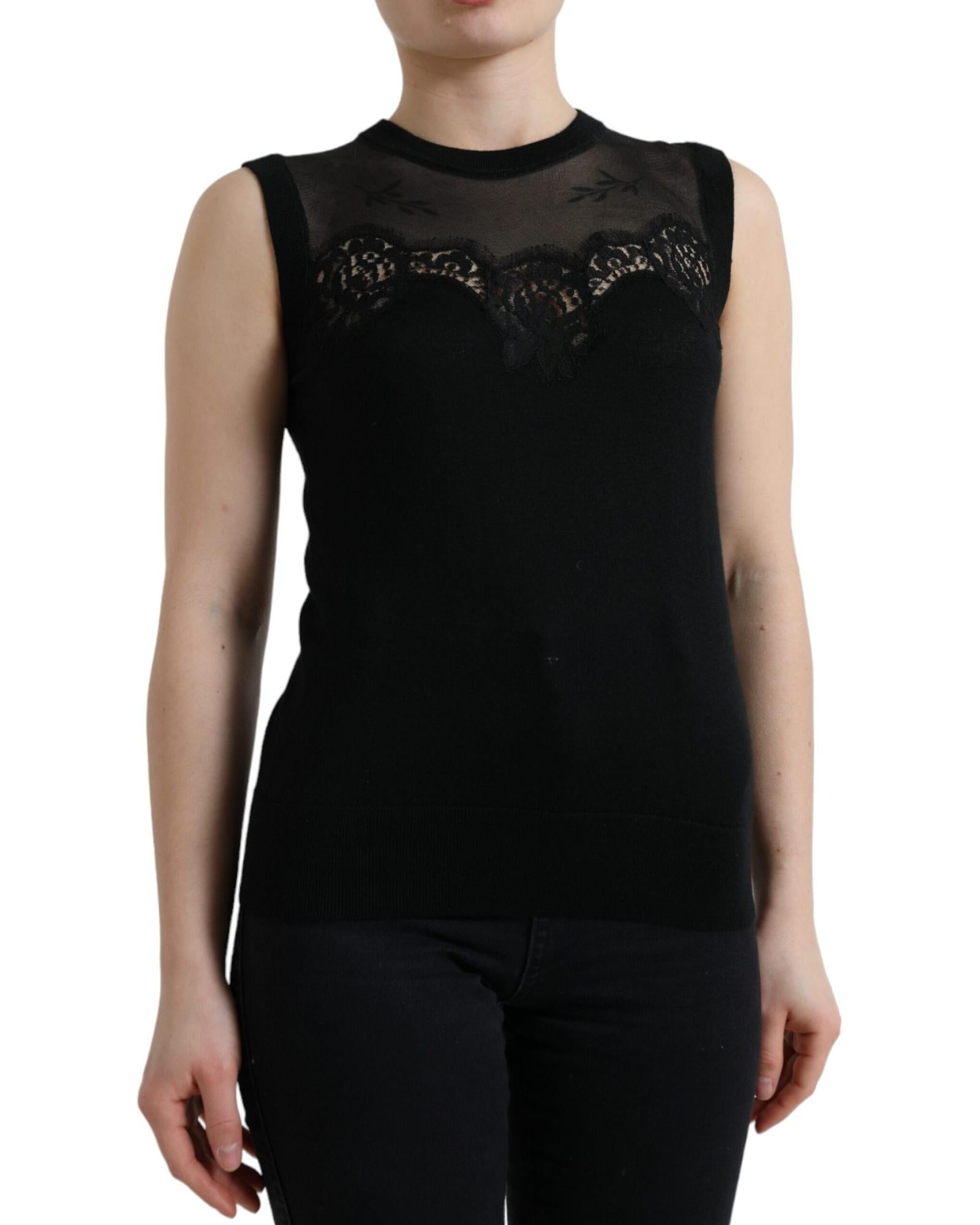 Dolce & Gabbana  Black Lace Trimmed Knit Top