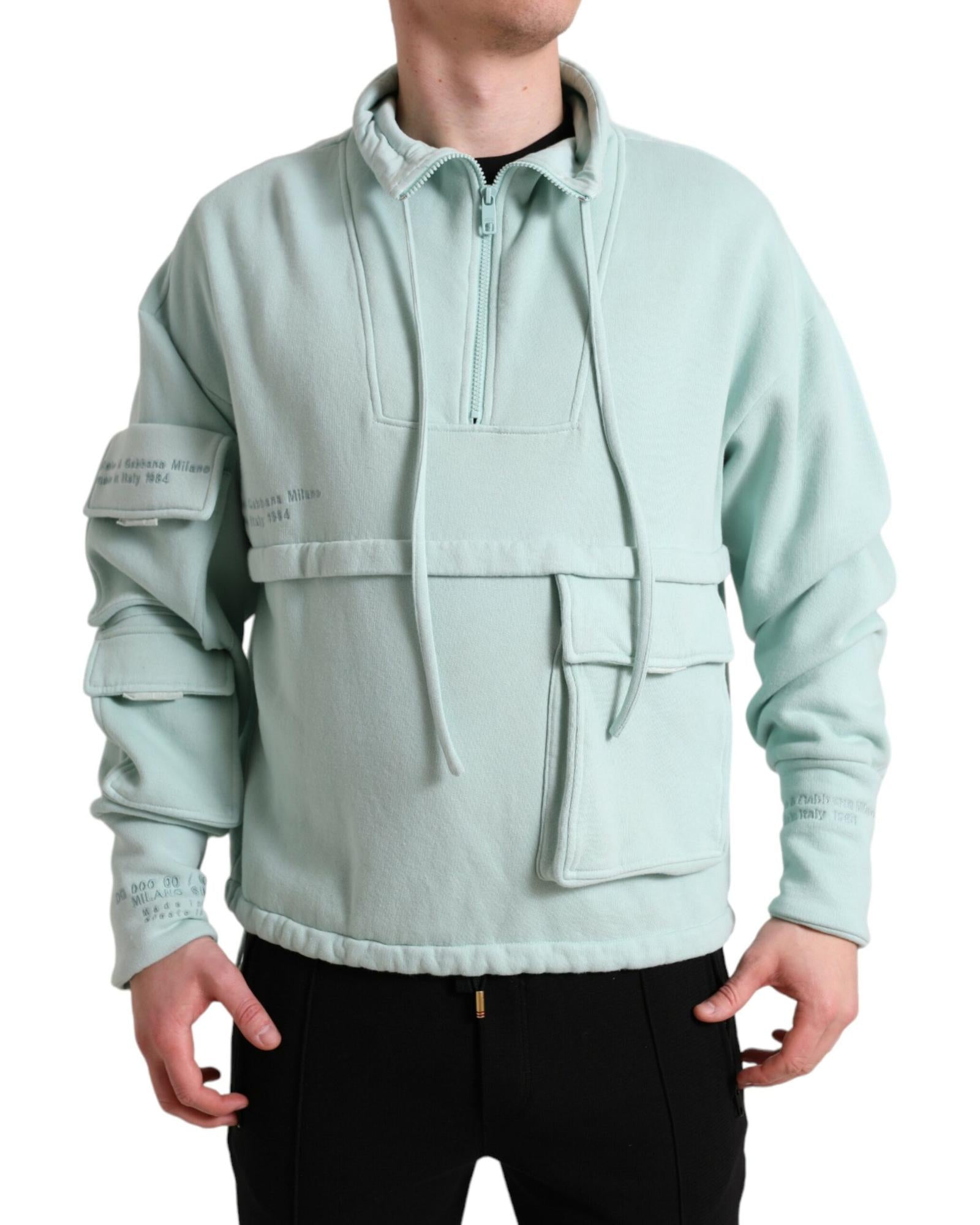 Dolce & Gabbana  Men's Half-Zip Utility Pocket Sweatshirt - Light Green