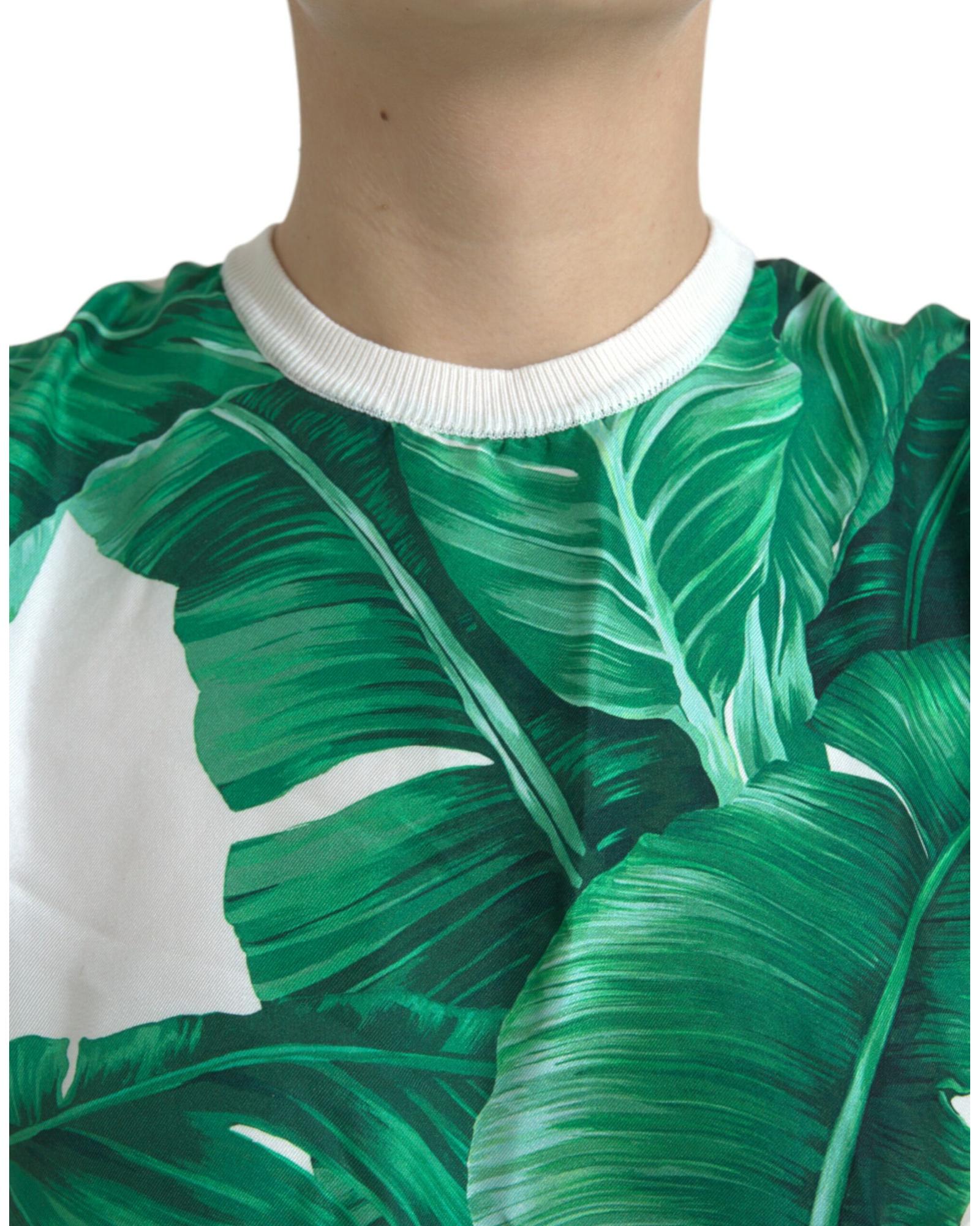 Dolce & Gabbana  Tropical Print Sleeveless Silk Top  Women's  Tropical Print Silk Top   Silk Top with Tropical Print  Sleeveless Silk Top with Tropical Print by    White Silk Top with Green Leaf