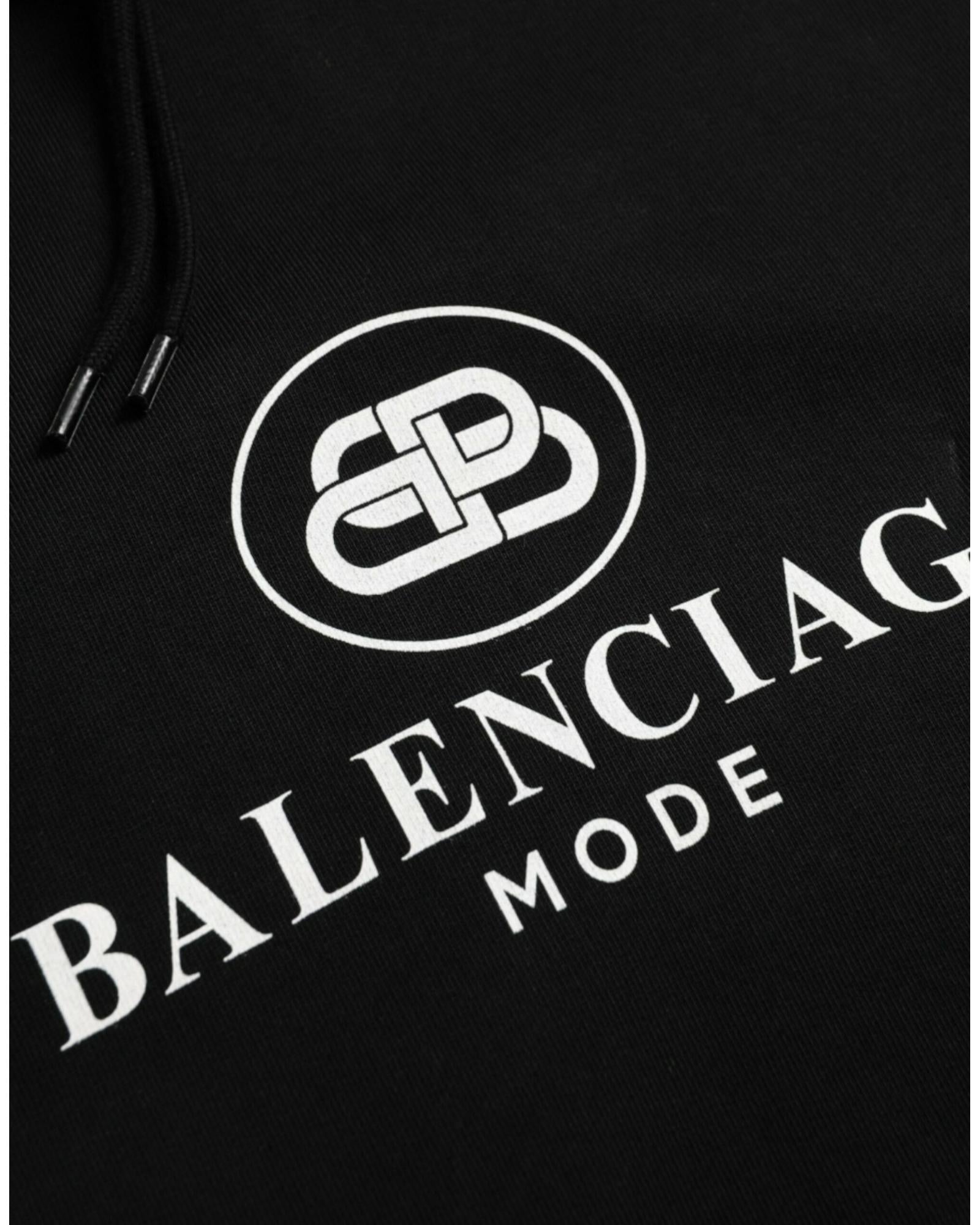 Balenciaga  Men's Oversized Logo Print Hoodie - Black