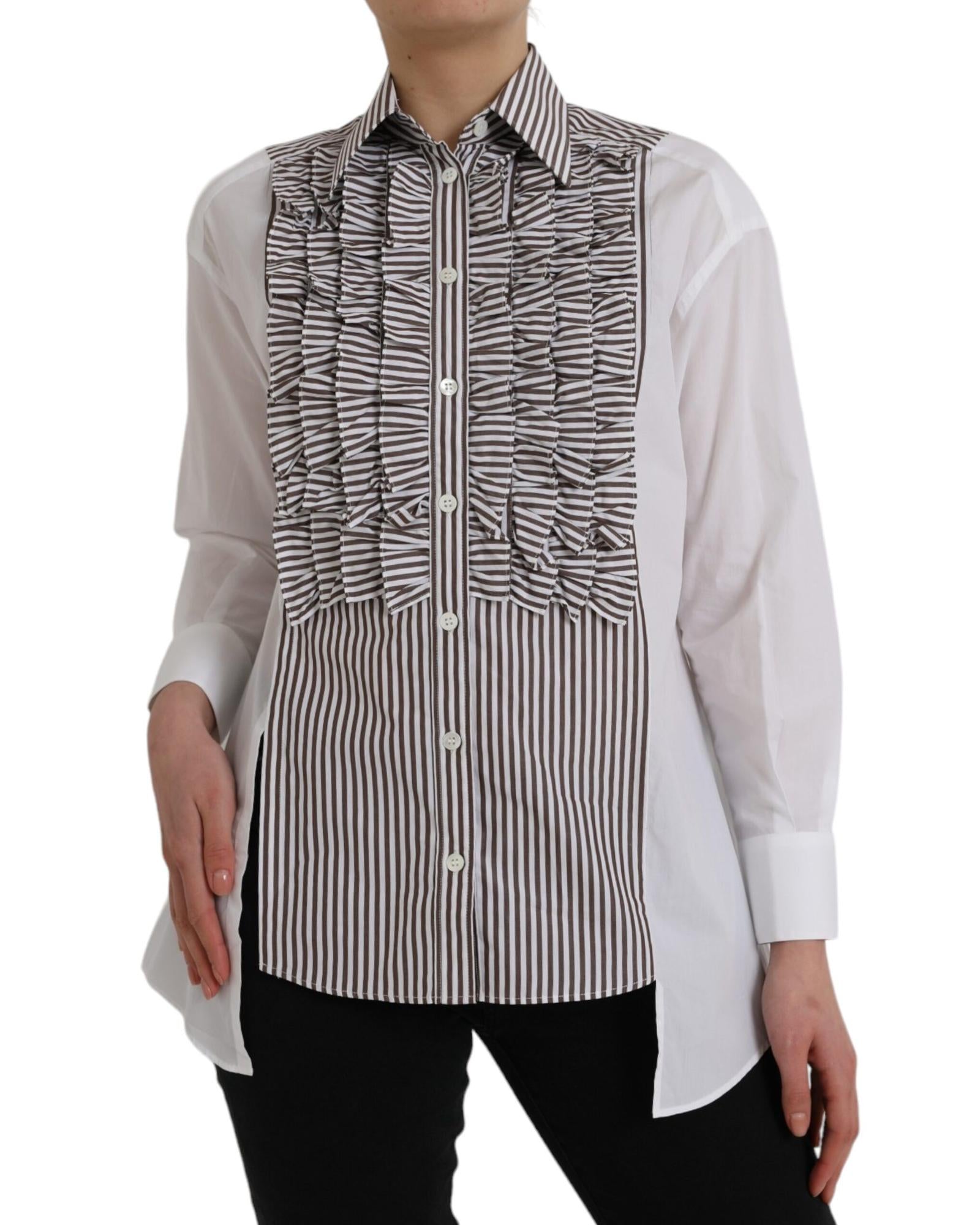 Dolce & Gabbana  Striped Cotton Shirt with Ruffles - White