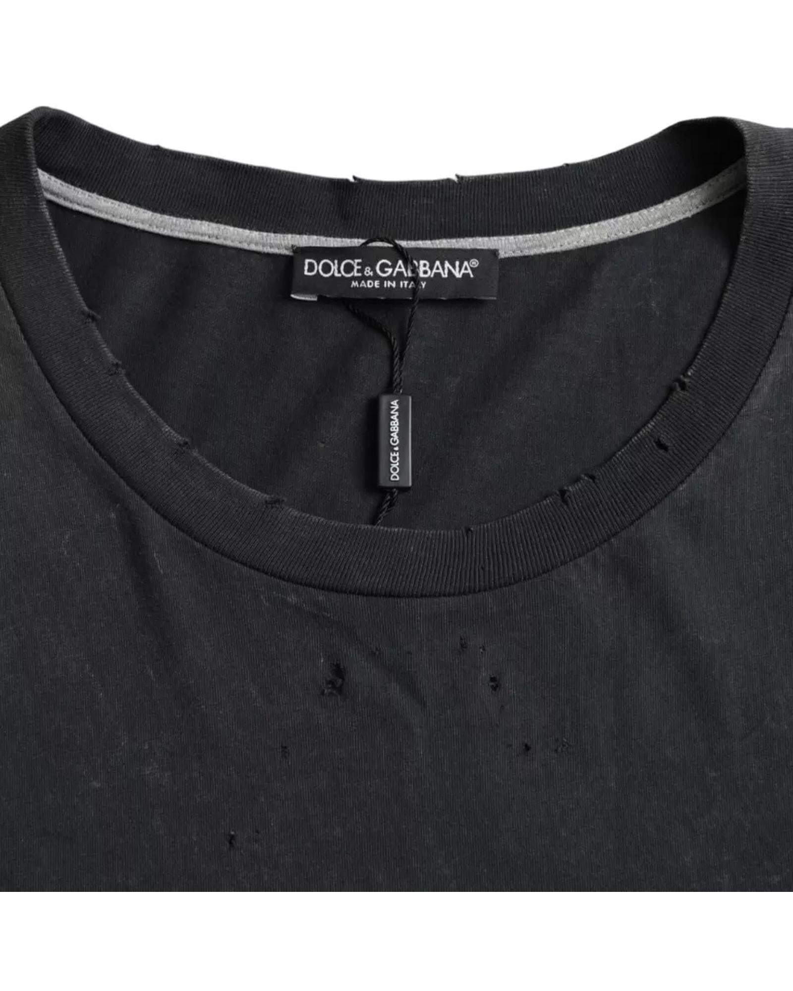 Dolce & Gabbana  Men's Black T-Shirt with Geometric Pattern