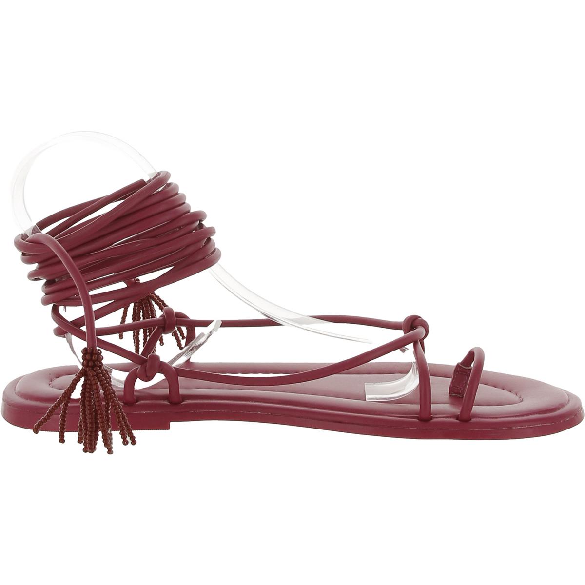 Womens Faux Leather Ankle Wrap Slingback Sandals