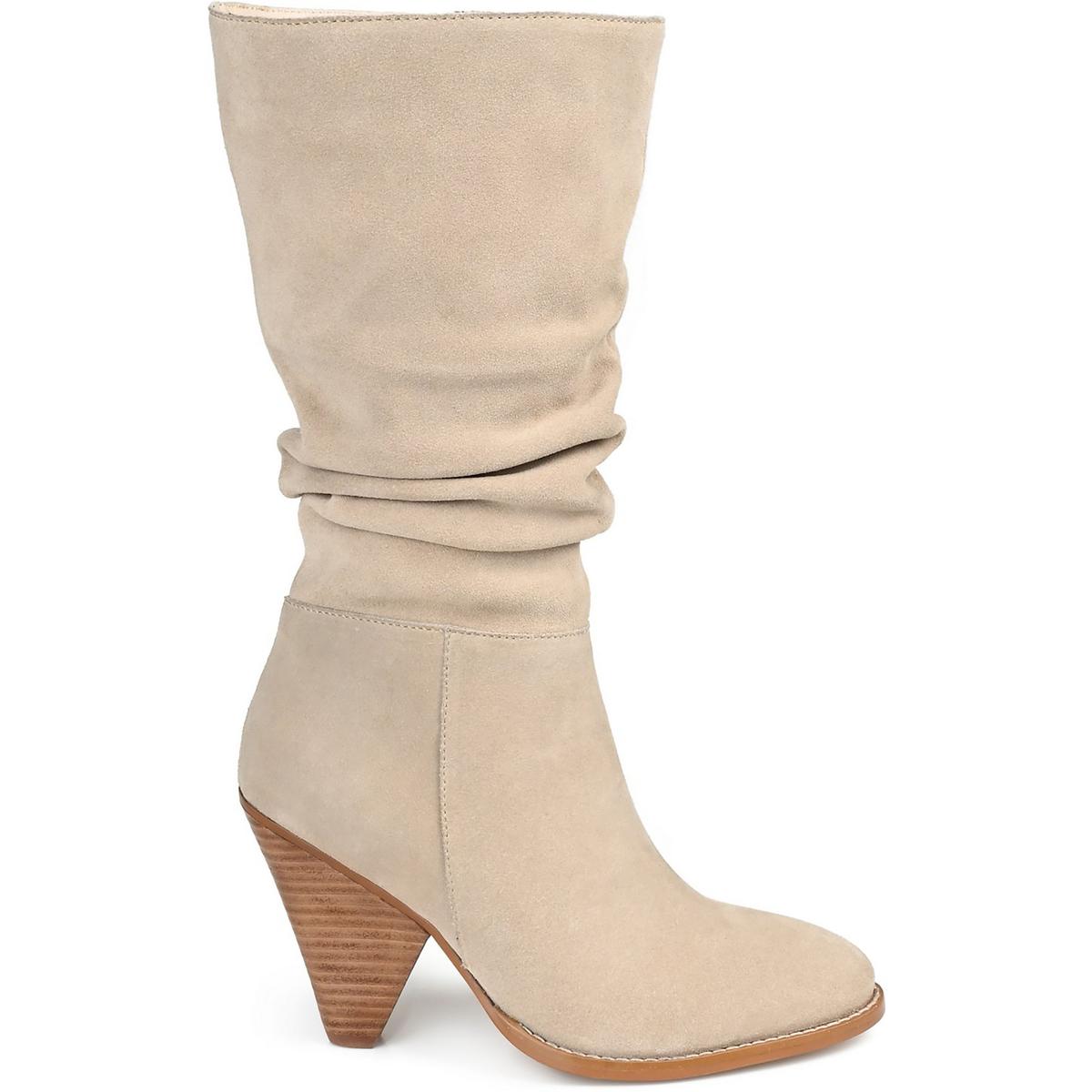 Syrinn Womens Suede Almond Toe Mid-Calf Boots