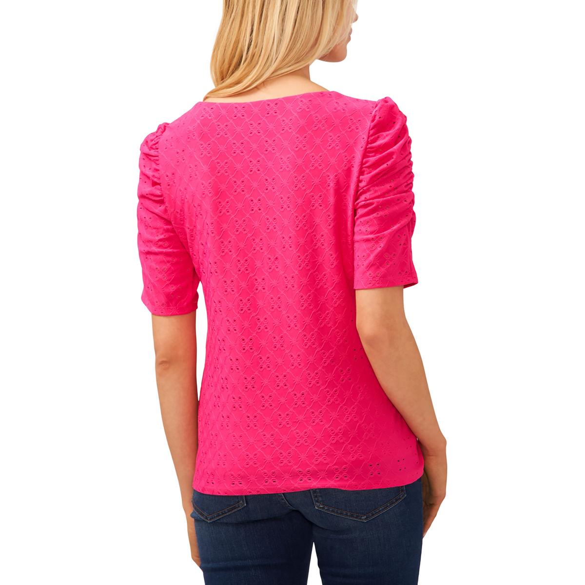 Womens Embroidered Ruched Pullover Top