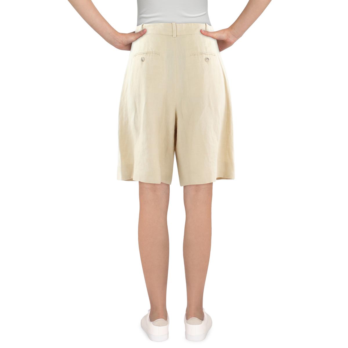 Womens Pleated Linen High-Waist Shorts