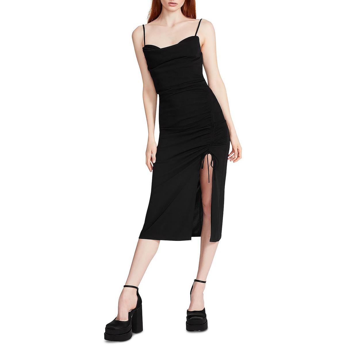 Mica Womens Ruched Midi Slip Dress