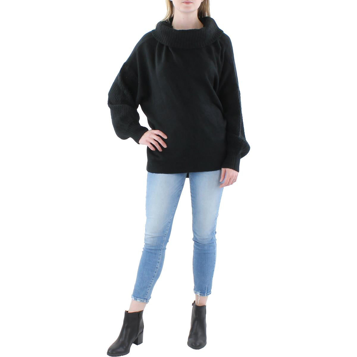 Plus Womens Knit Blouson Turtleneck Sweater