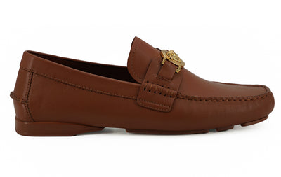 Versace Natural Brown Calf Leather Loafers Men's Shoes