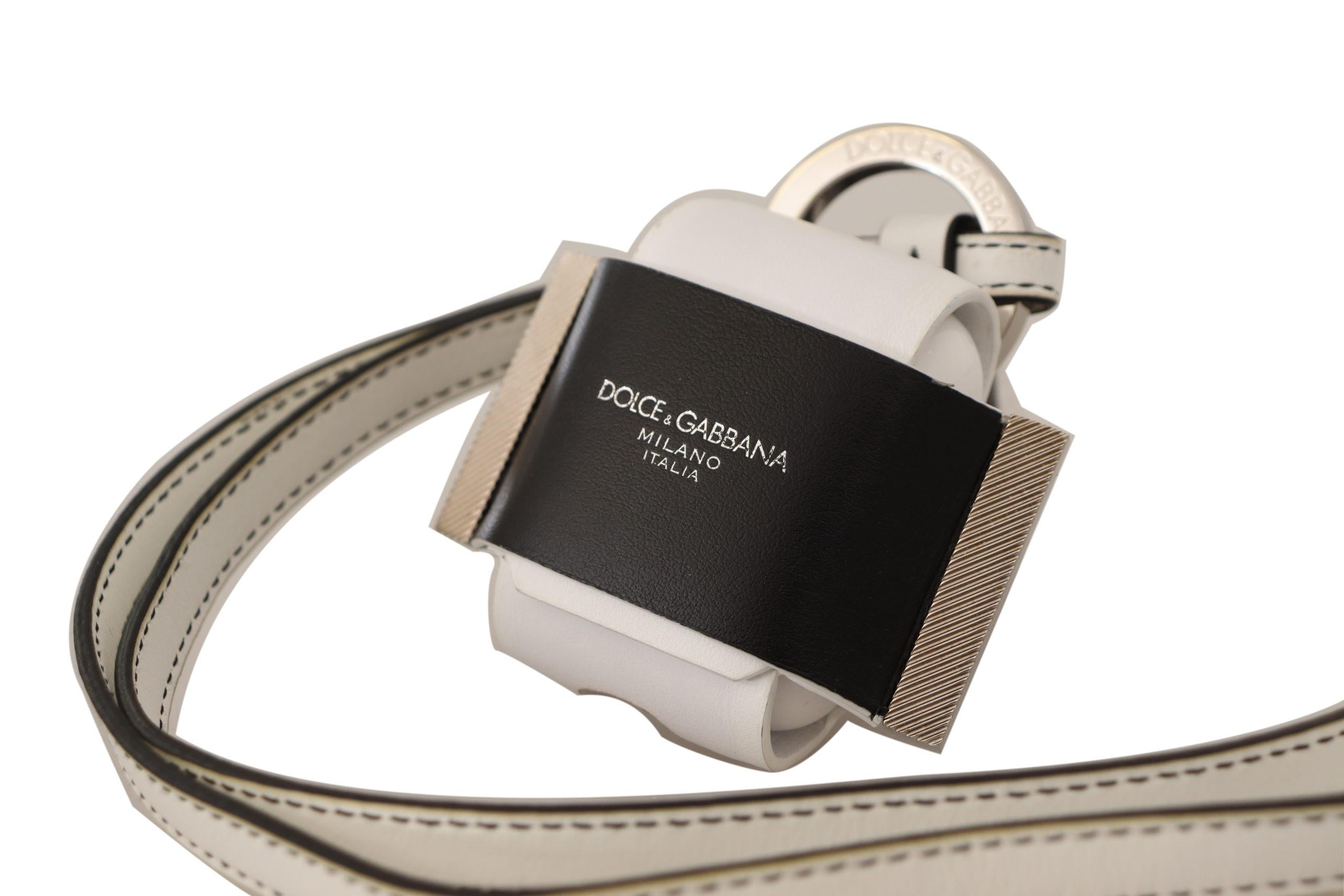 Dolce  Gabbana White Black Leather Strap Silver Metal Logo Airpods Case6