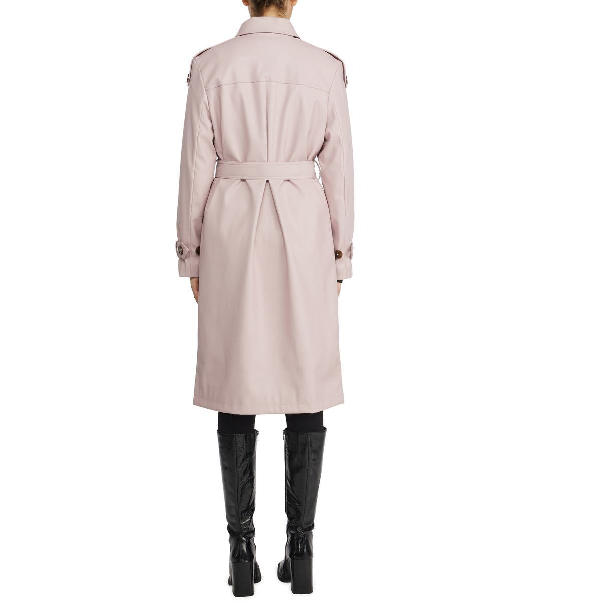 Womens Faux Leather Midi Trench Coat