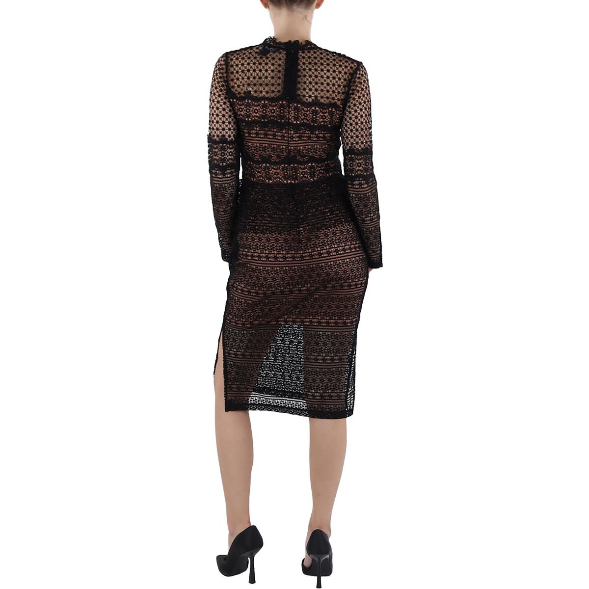 Womens Lace Overlay Knee Length Midi Dress