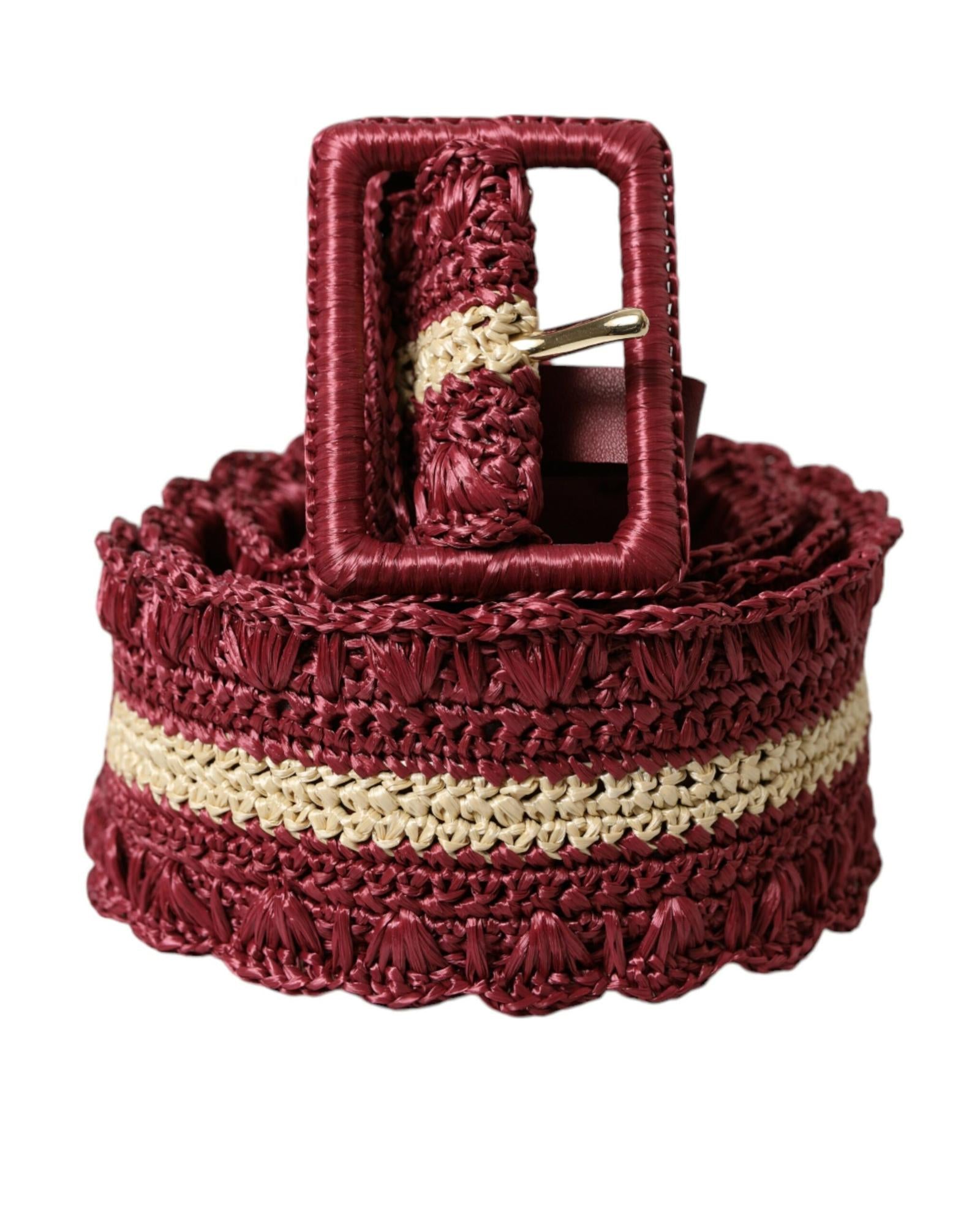 Dolce & Gabbana  Crochet Raffia Belt - Red with Cream Stripe