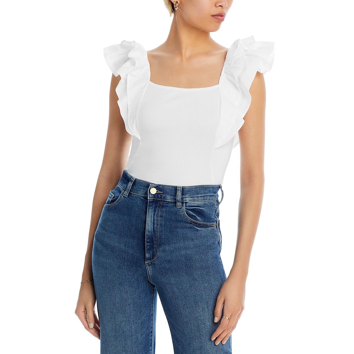 Womens Ribbed Flutter Sleeve Blouse