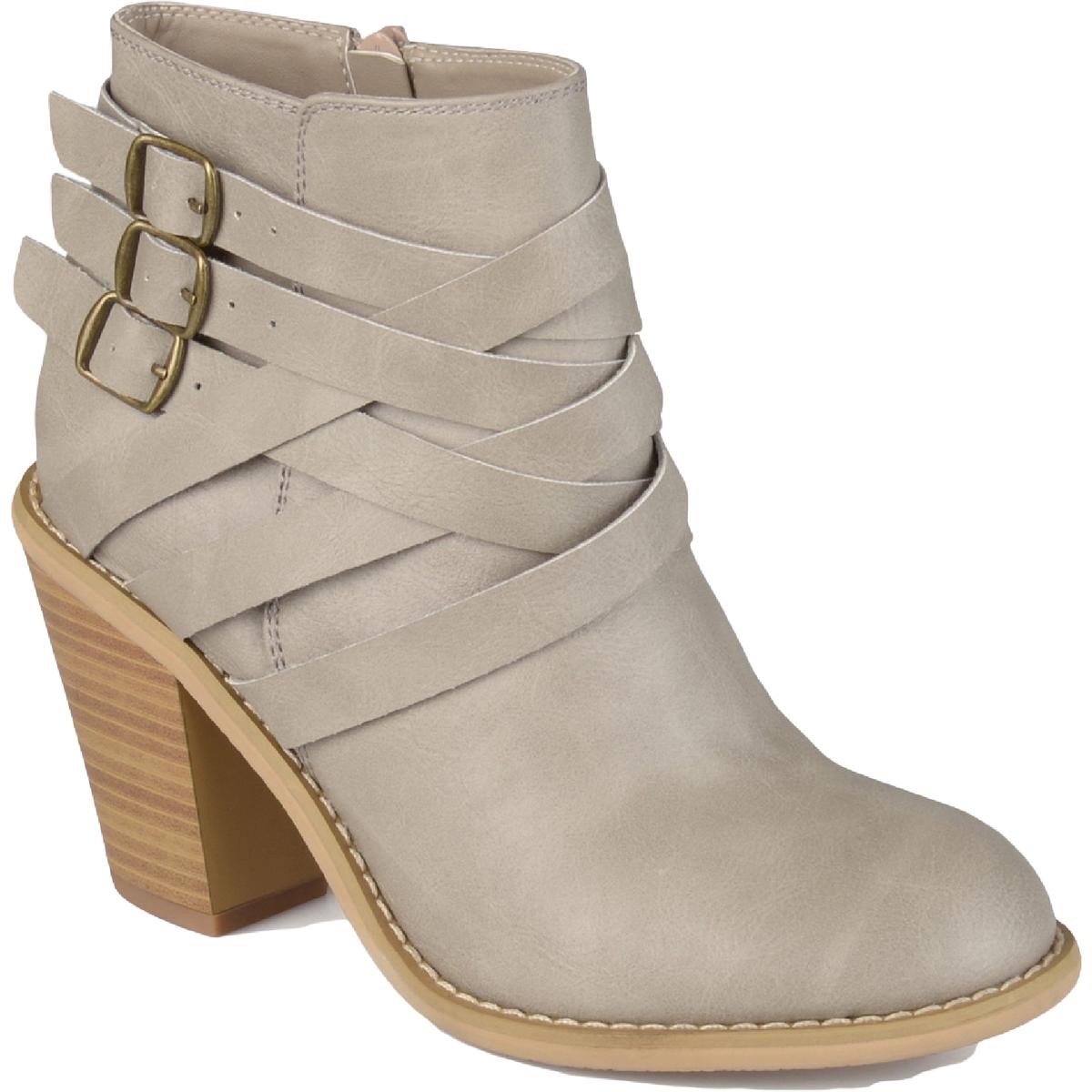 Womens Faux Leather Block Heel Ankle Boots