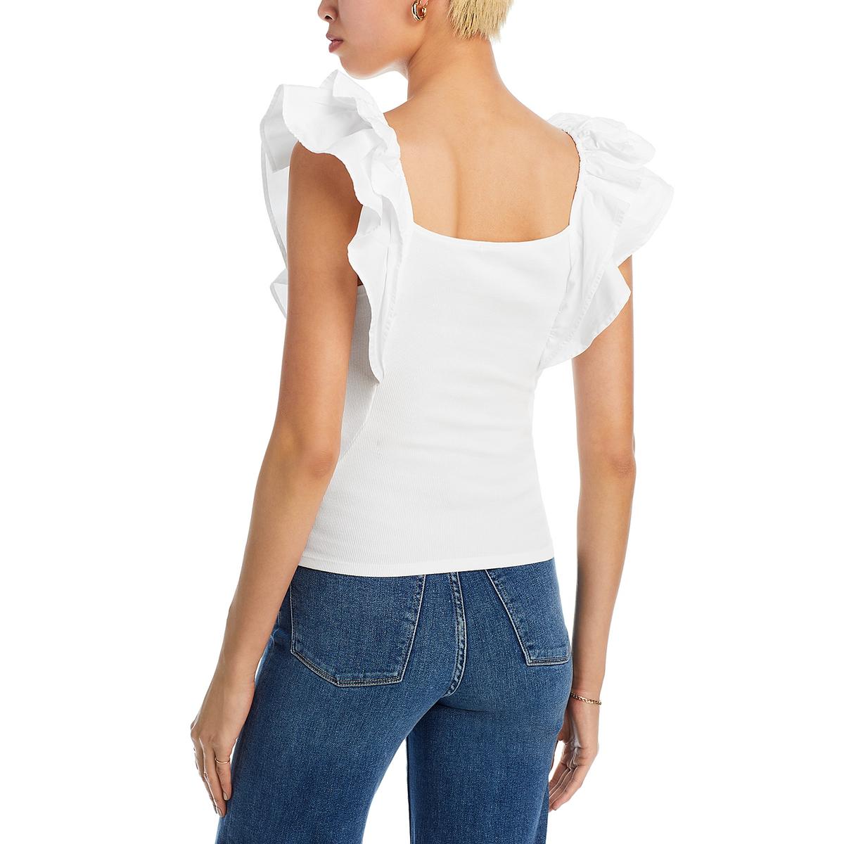 Womens Ribbed Flutter Sleeve Blouse