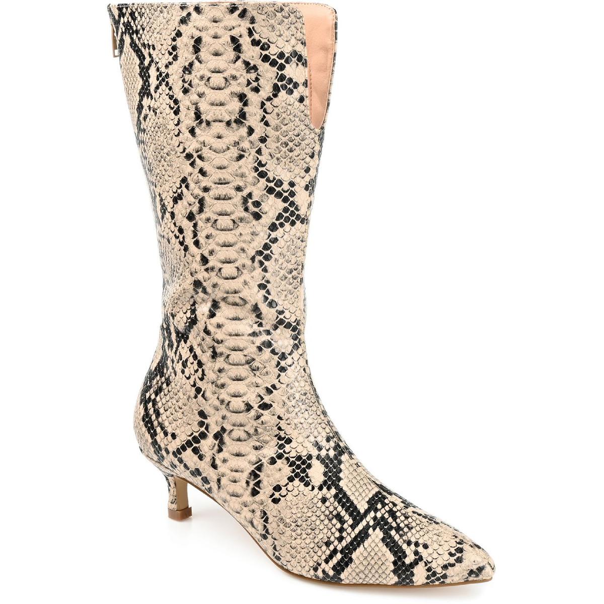 Esperanza Womens Faux Leather Snake Print Mid-Calf Boots