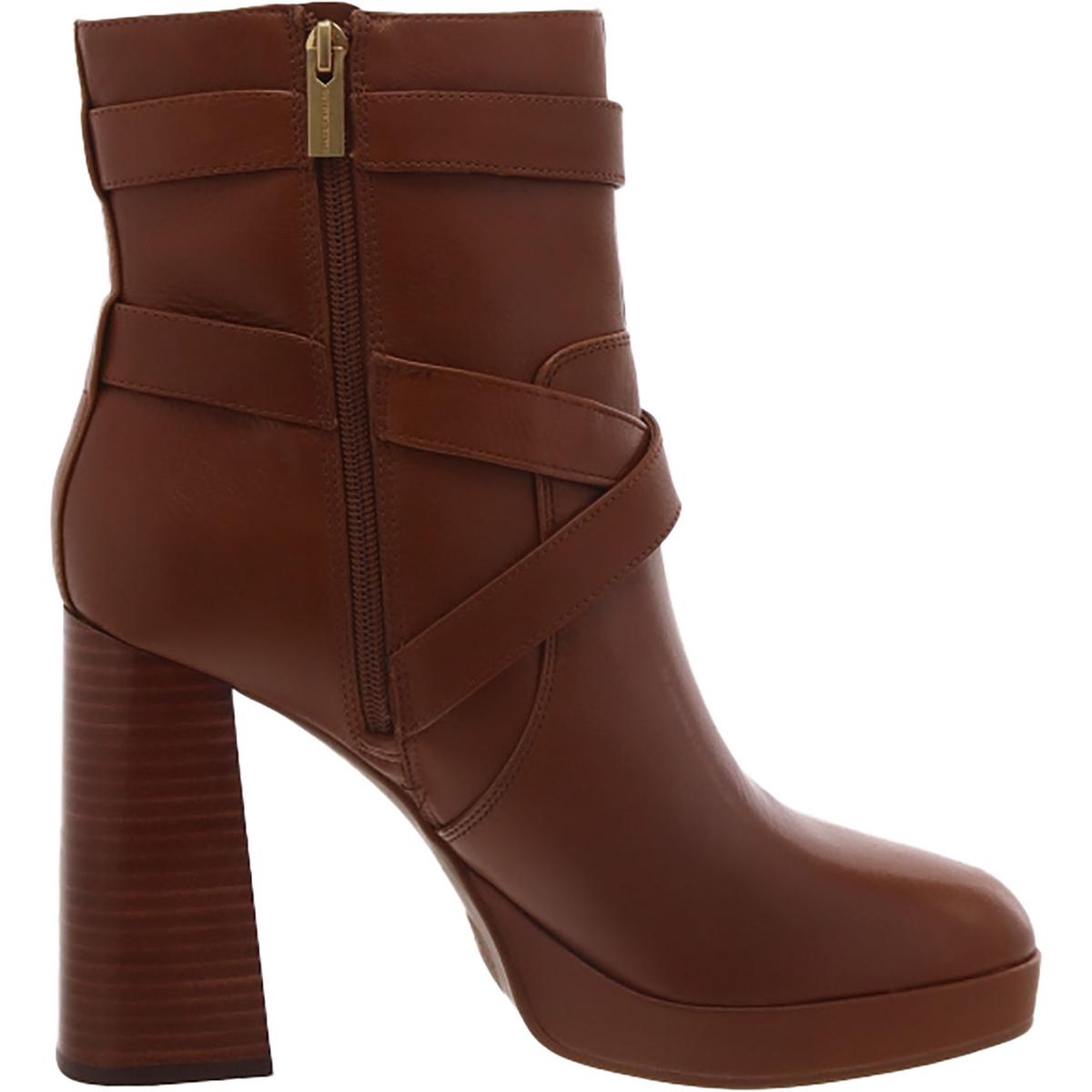 Coliana Womens Leather Stacked Heel Booties