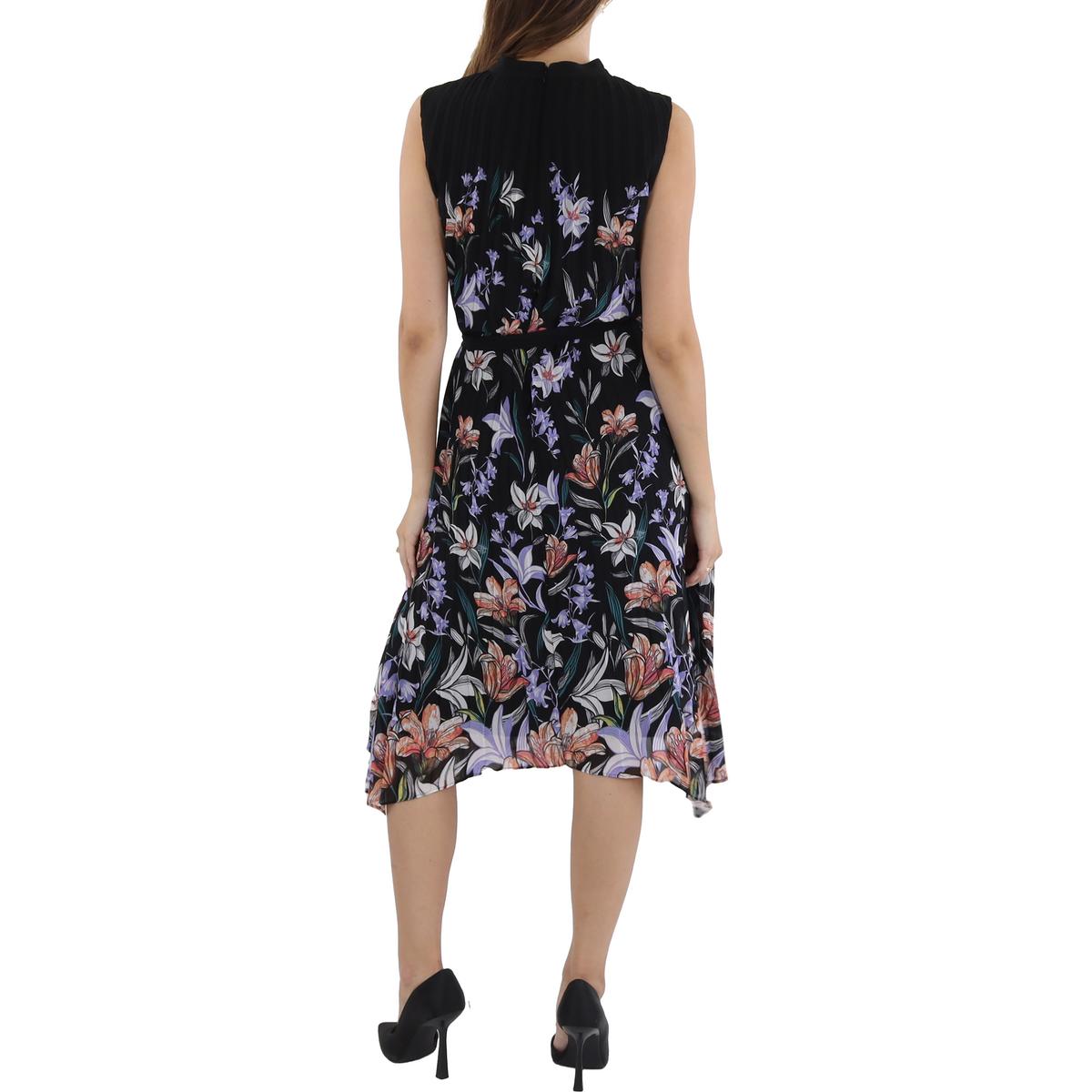 Womens Floral Pleated Midi Dress