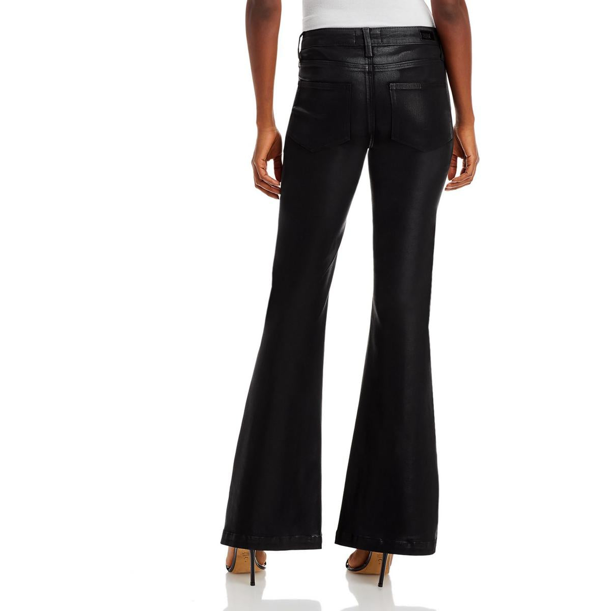 Genevieve Womens Mid-Rise Coated Flare Jeans