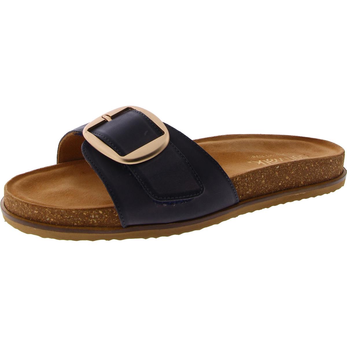 Una Womens Leather Slip-On Slide Sandals