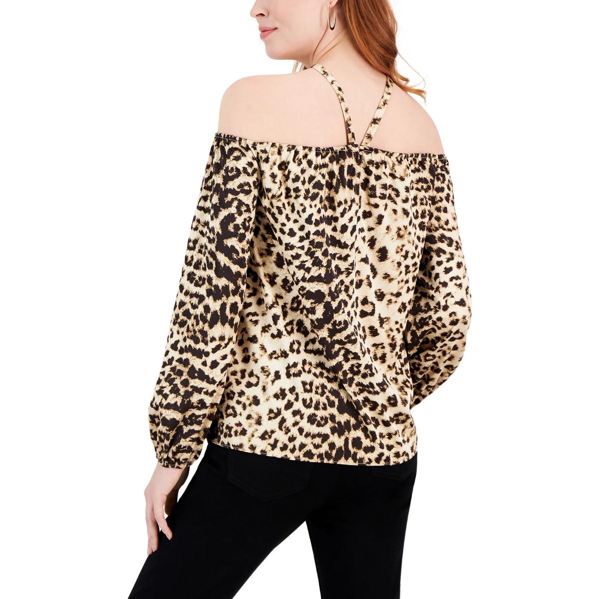 Womens Animal Print Bishop Sleeve Halter Top