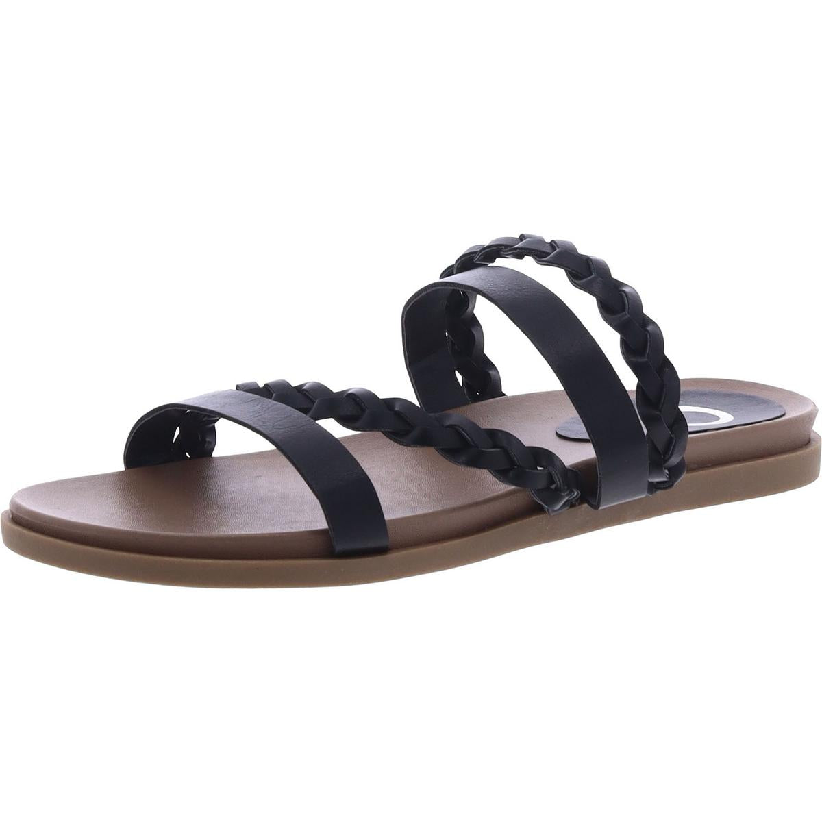 Womens Faux Leather Braided Slide Sandals