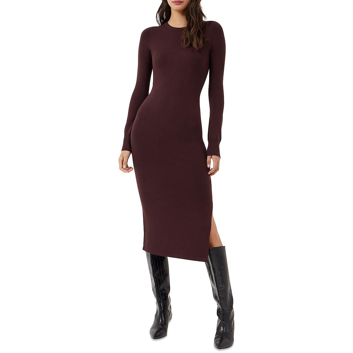 Womens Ribbed Trim Mid Calf Sweaterdress