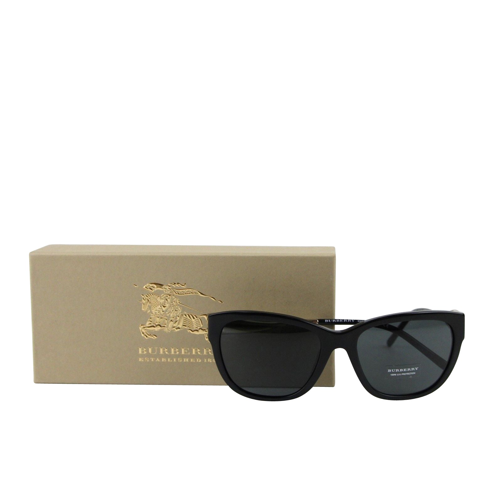 Burberry Women's Golden Accent Black Plastic Cat Eye Sunglasses