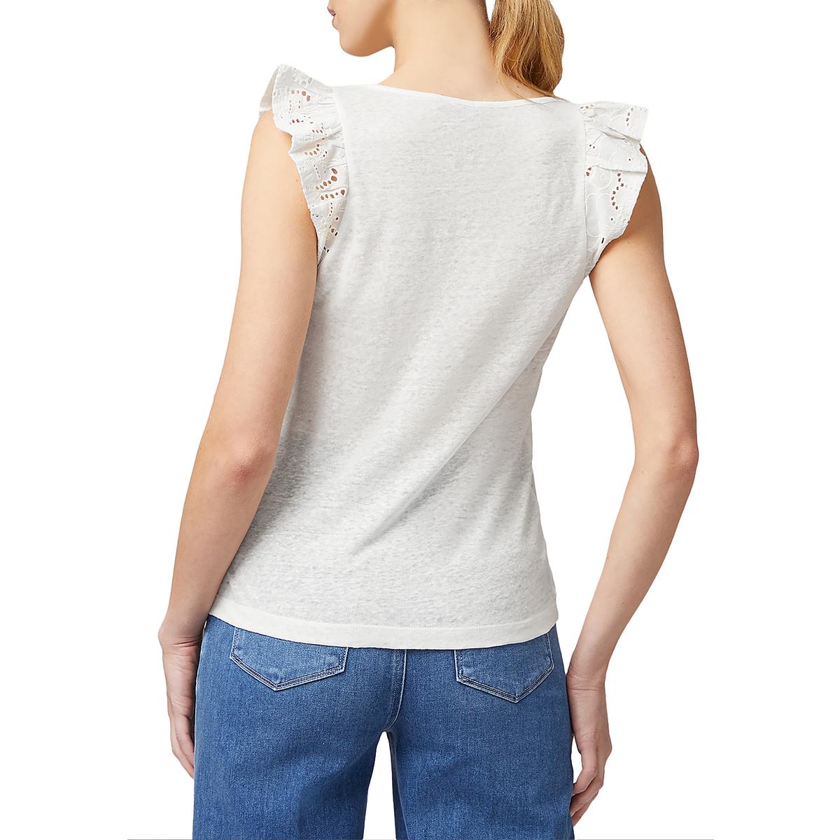 Womens Linen Eyelet Pullover Top