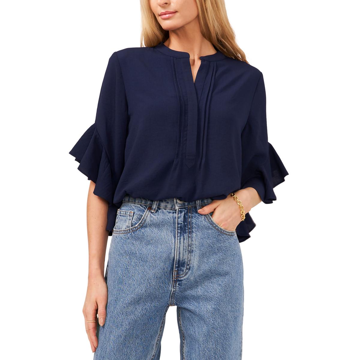 Womens Ruffle Sleeve Split Neck Blouse