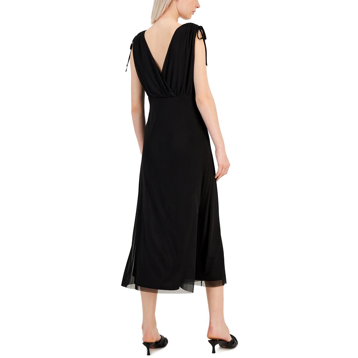 Womens Mid Calf Surplice Shift Dress