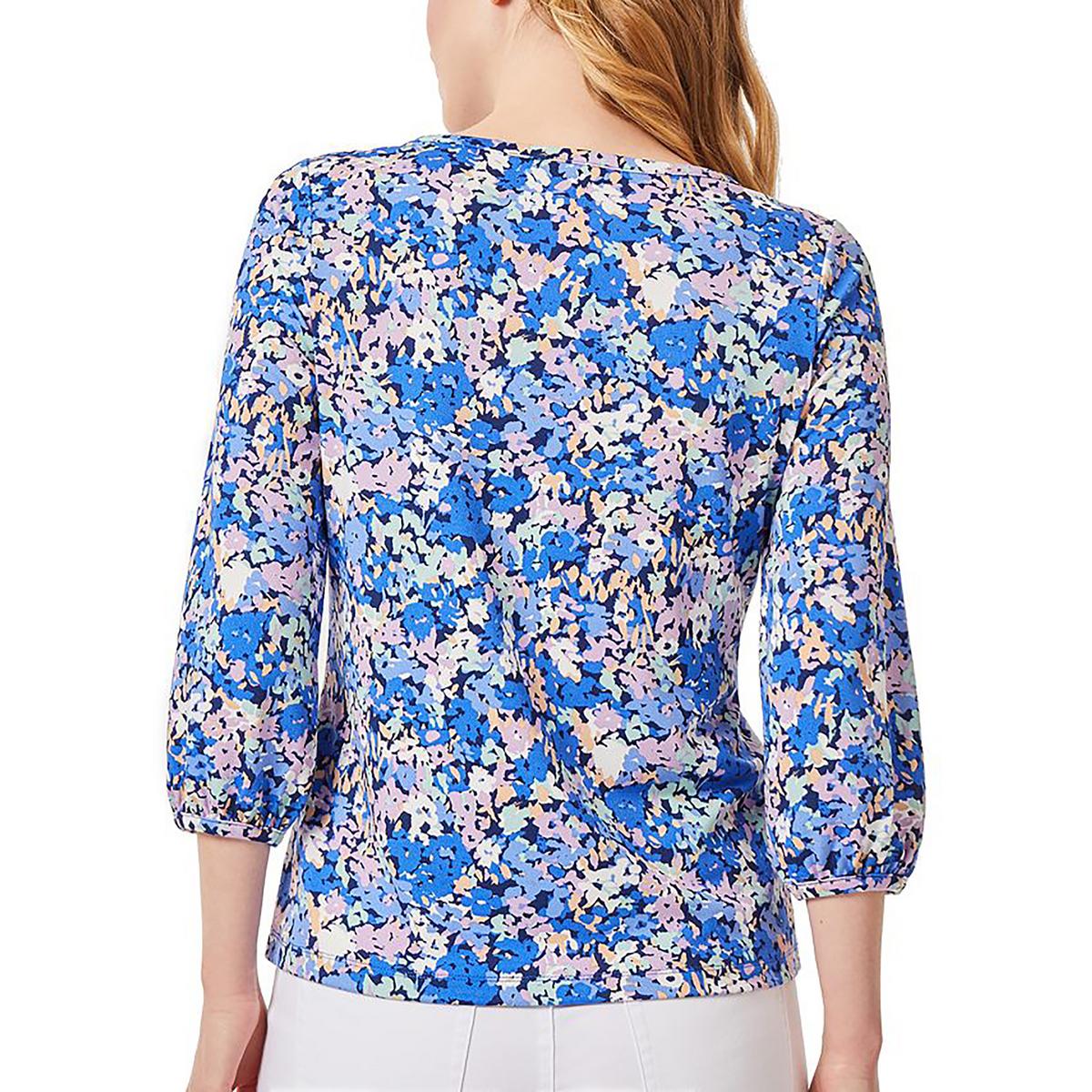 Womens Floral Print Three Quarter Sleeves Pullover Top