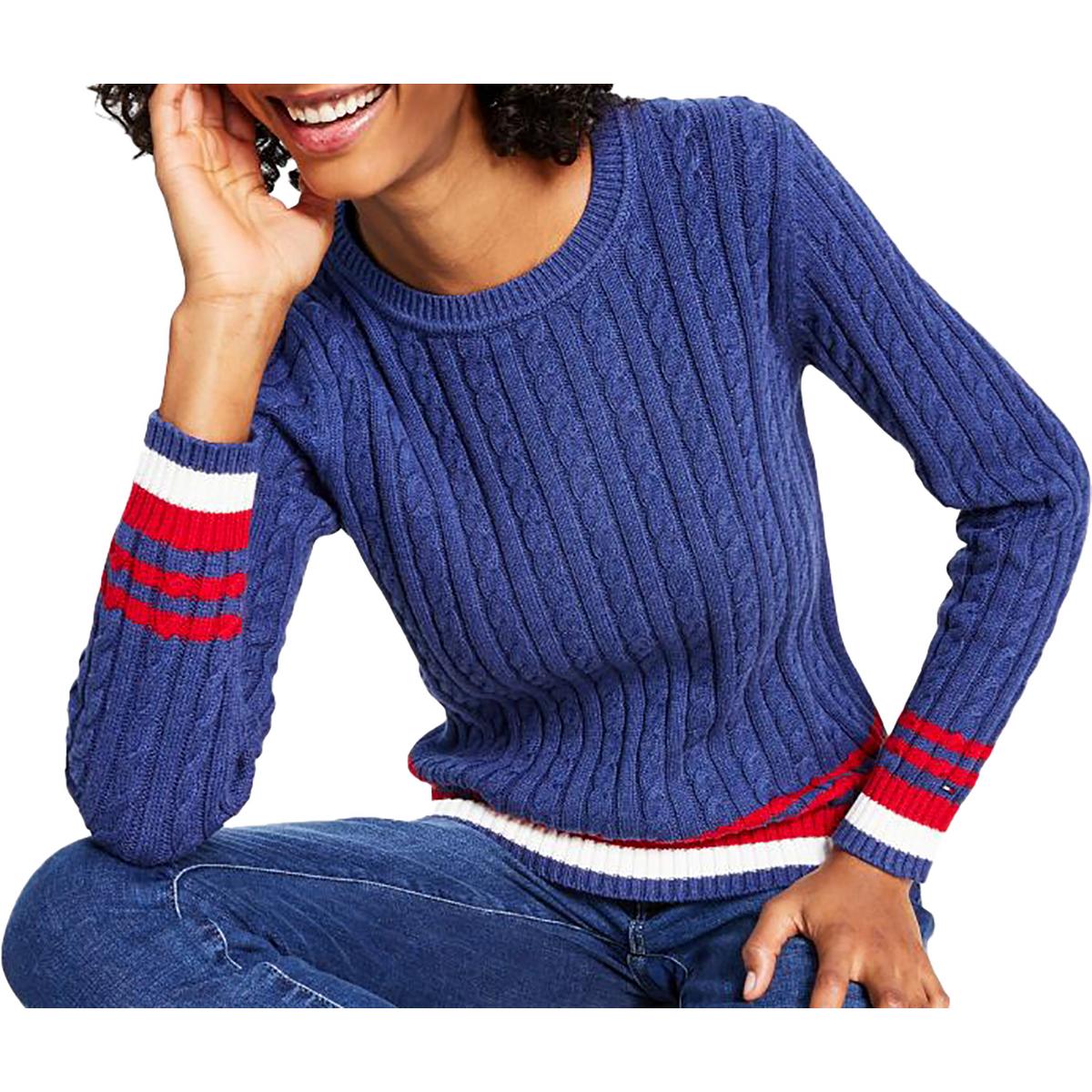 Womens Cable Knit Pullover Crewneck Sweater