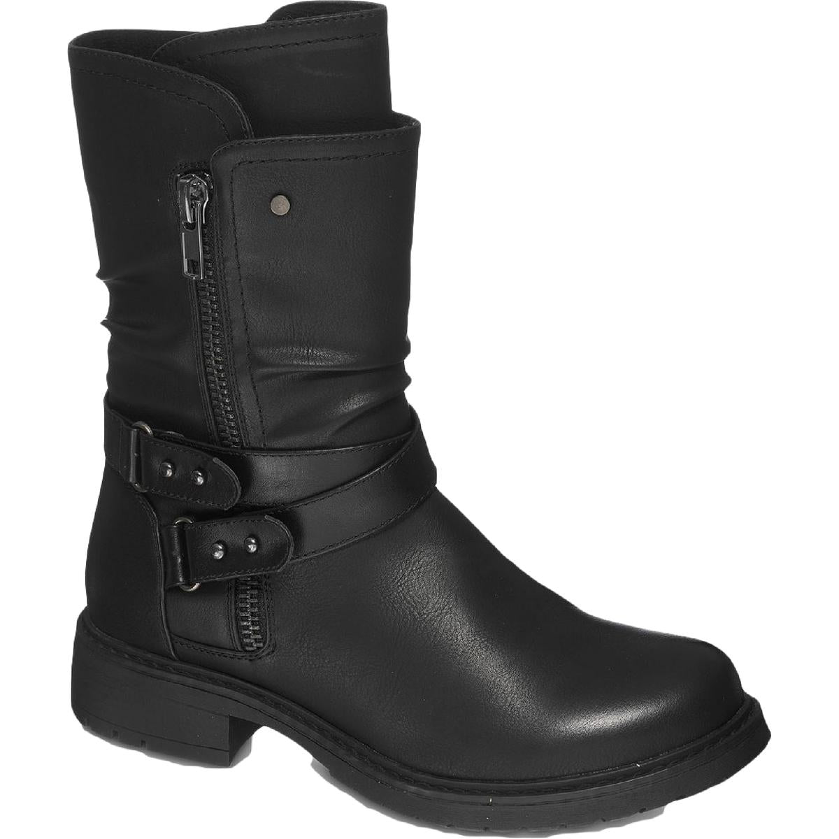 Brandy Womens Ruched Faux Leather Mid-Calf Boots