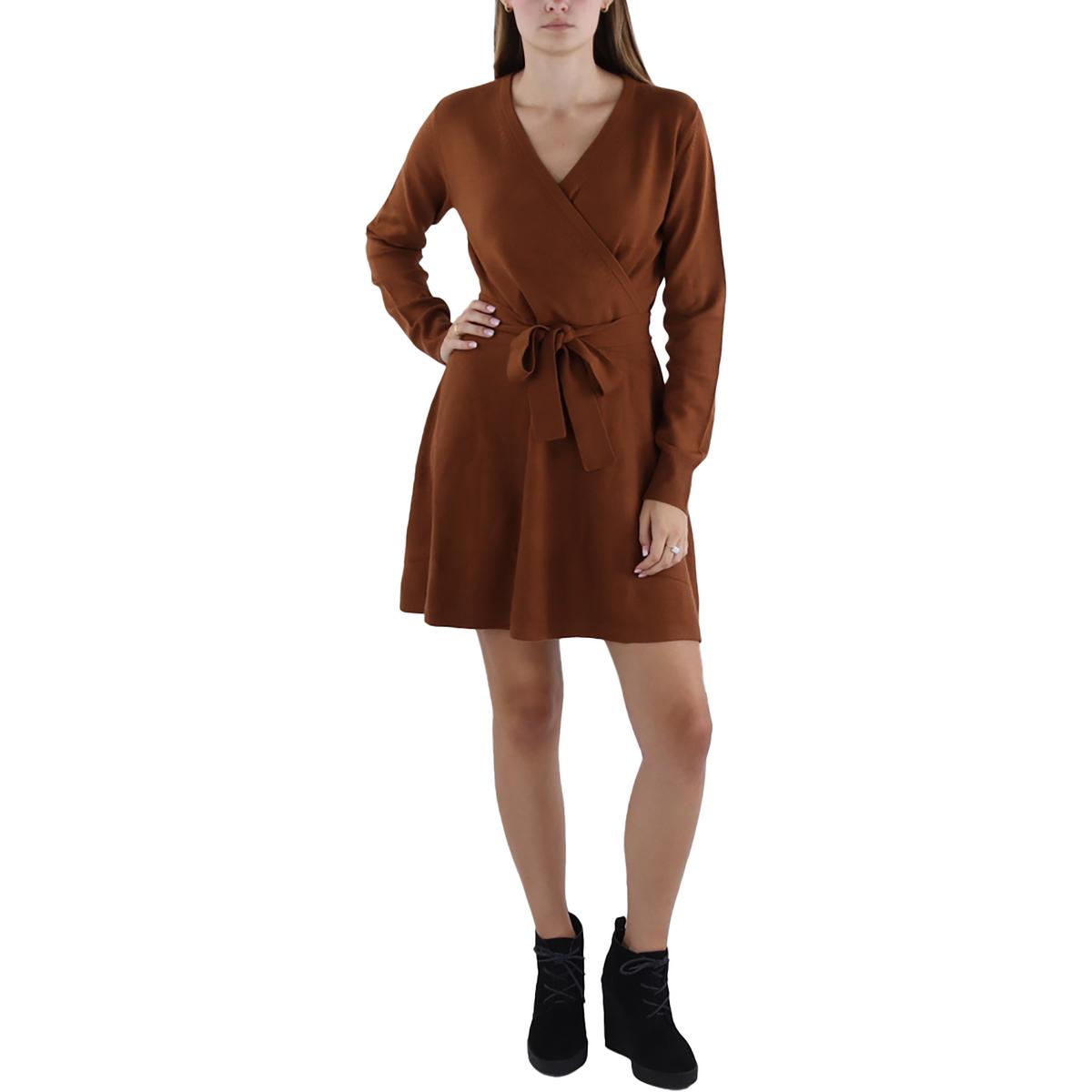 Womens Above Knee Surplice Sweaterdress