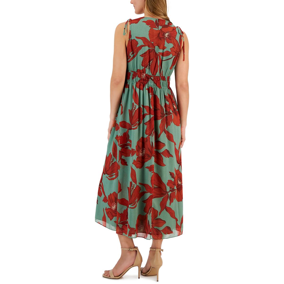 Womens Floral Polyester Midi Dress