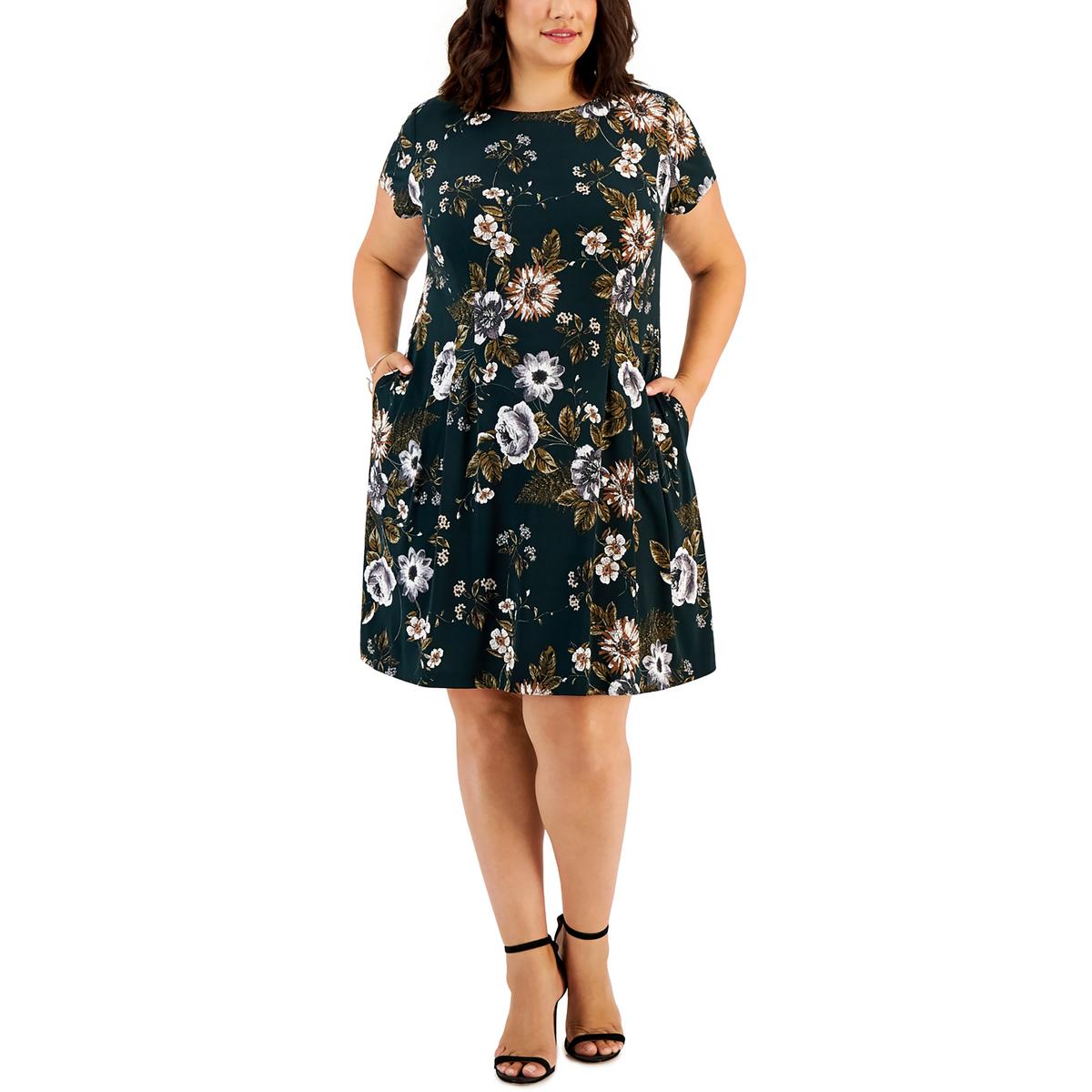 Plus Womens Floral Wide Neck Fit & Flare Dress1