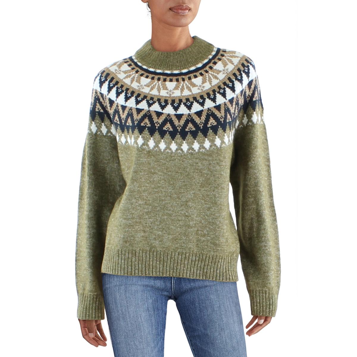 Womens Metallic Ribbed Trim Pullover Sweater