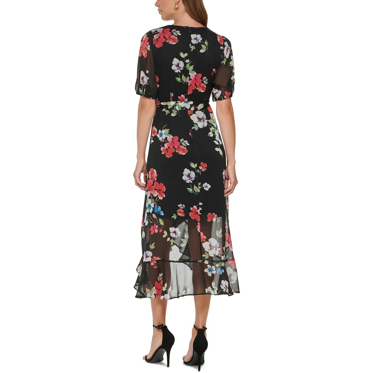 Petites Womens Floral Hi-Low Midi Dress