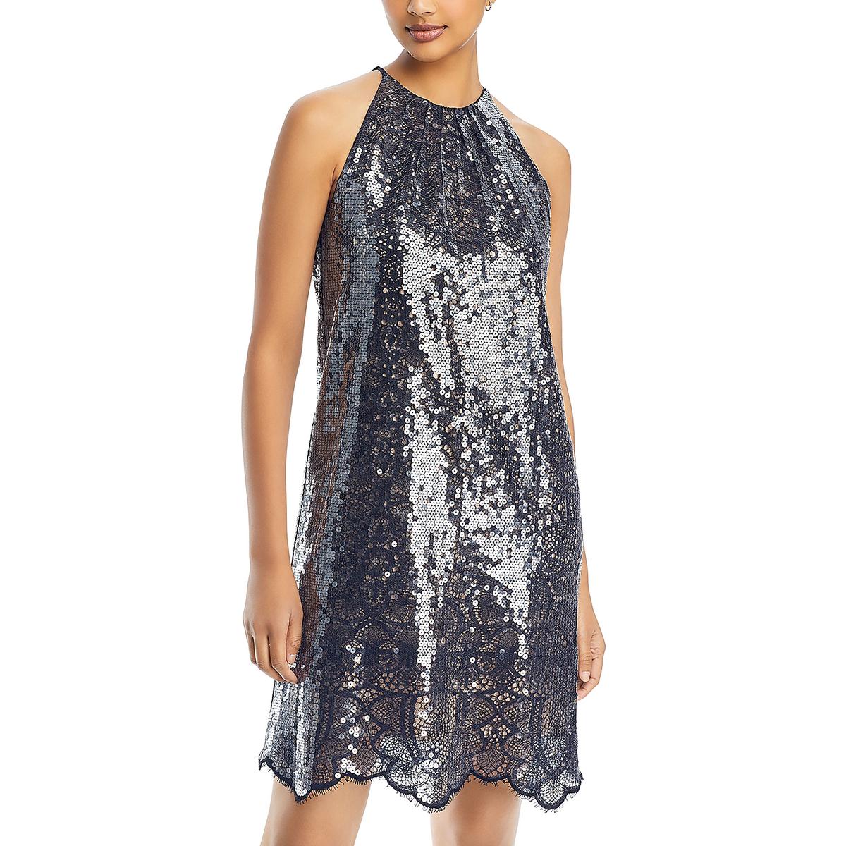 MAYA Womens Sequined Lace Overlay Cocktail And Party Dress