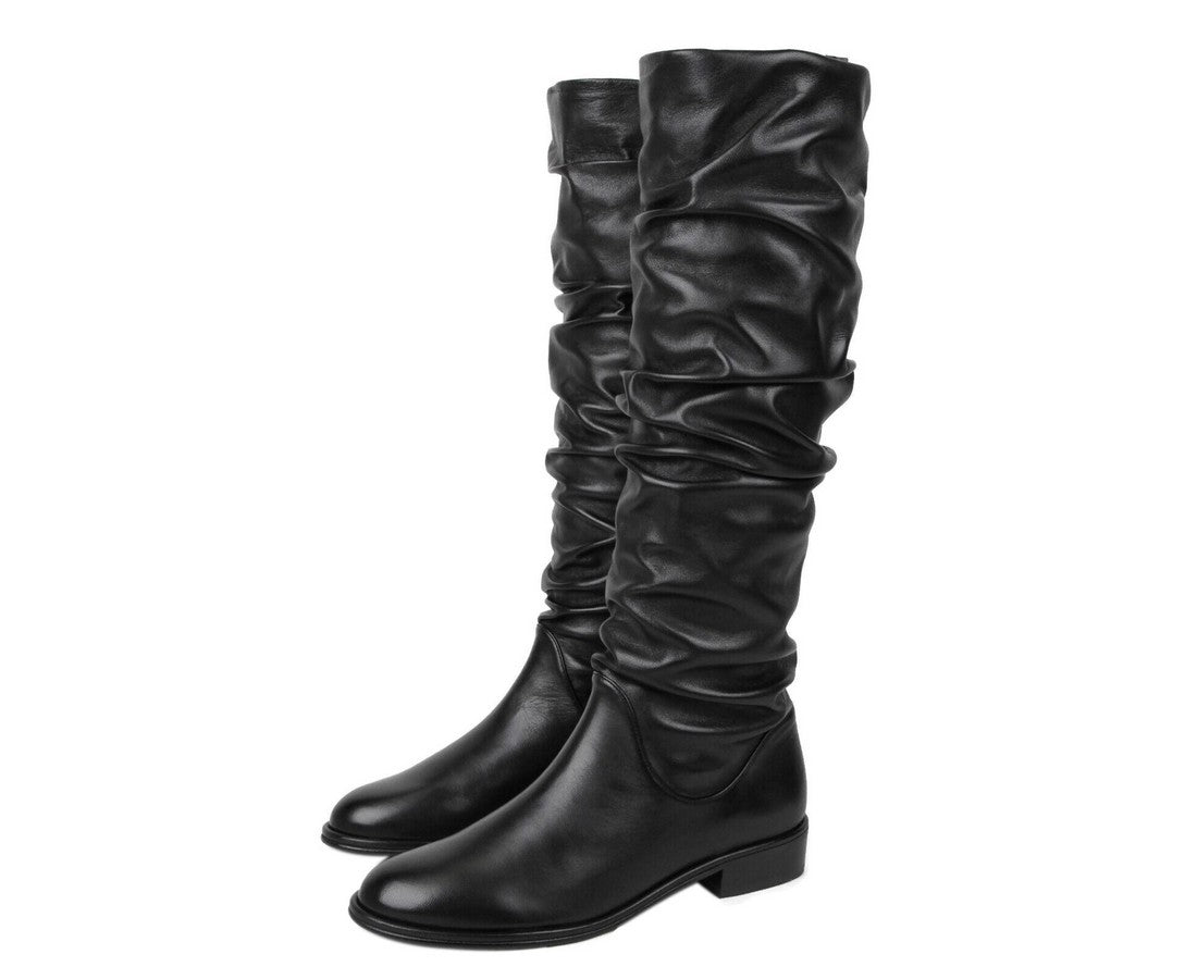 Stuart Weitzman Women's Flatscrunchy Black Nappa Leather Knee High Boots