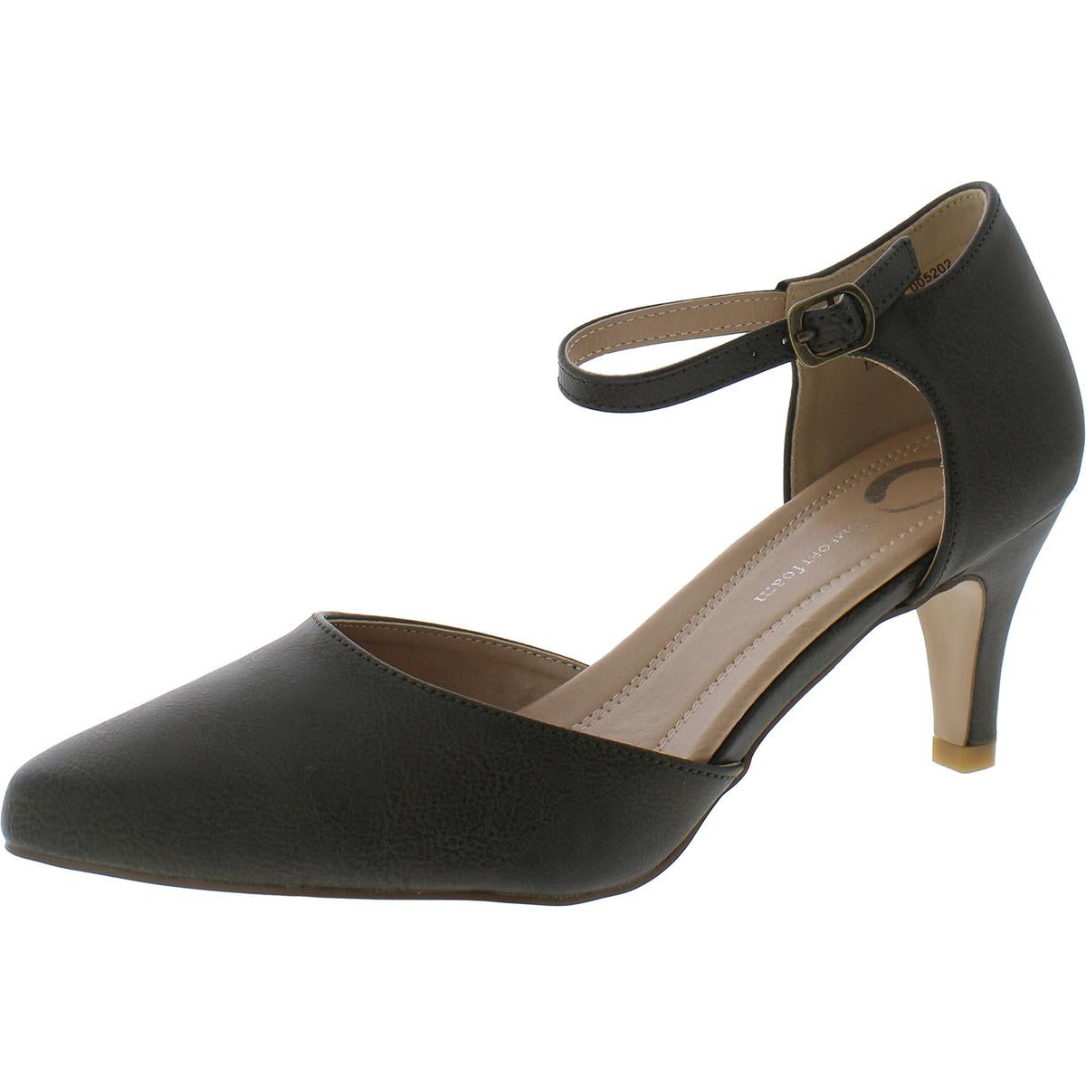 Womens Faux Leather Ankle Strap D'Orsay Heels