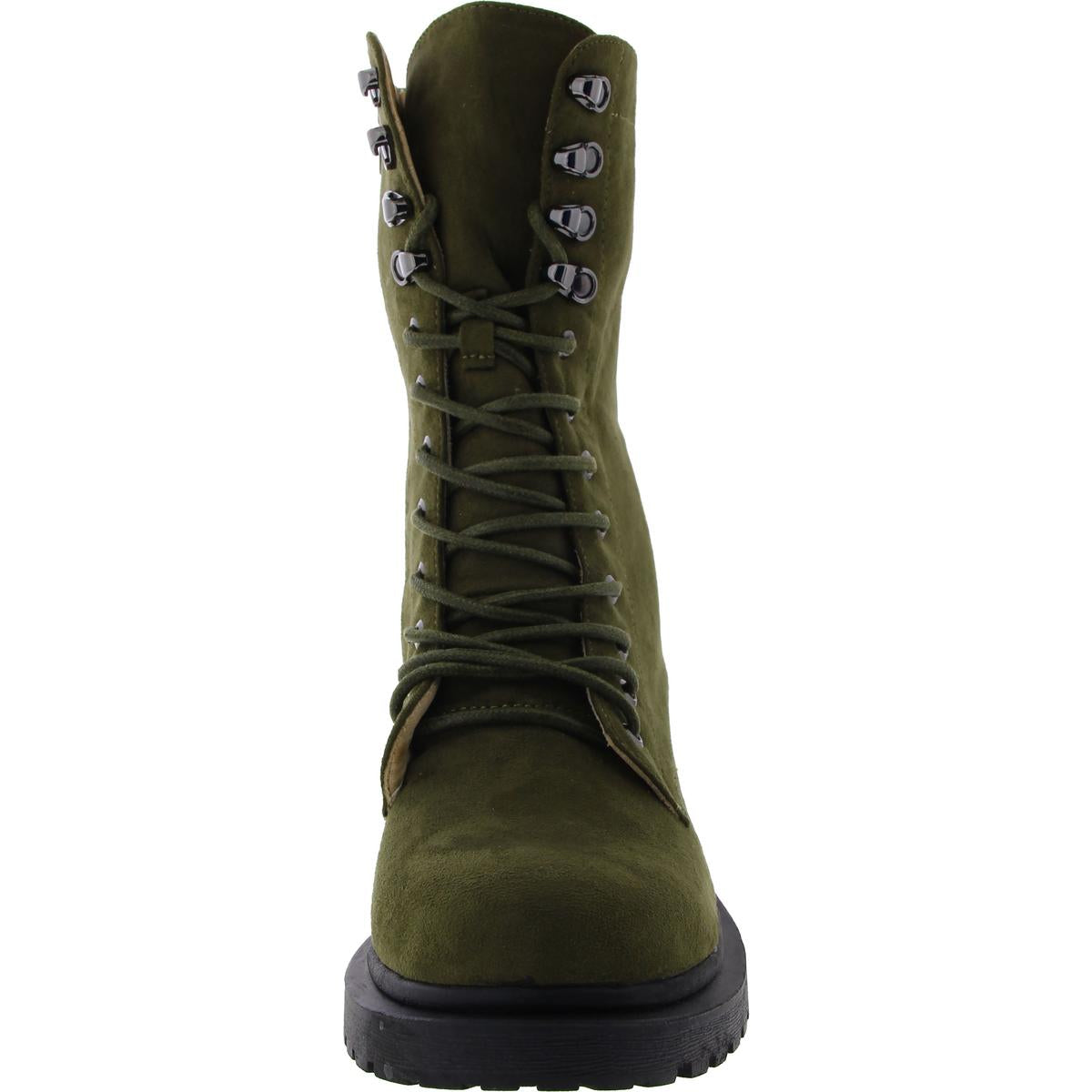 Womens Faux Leather Lace Up Combat & Lace-Up Boots